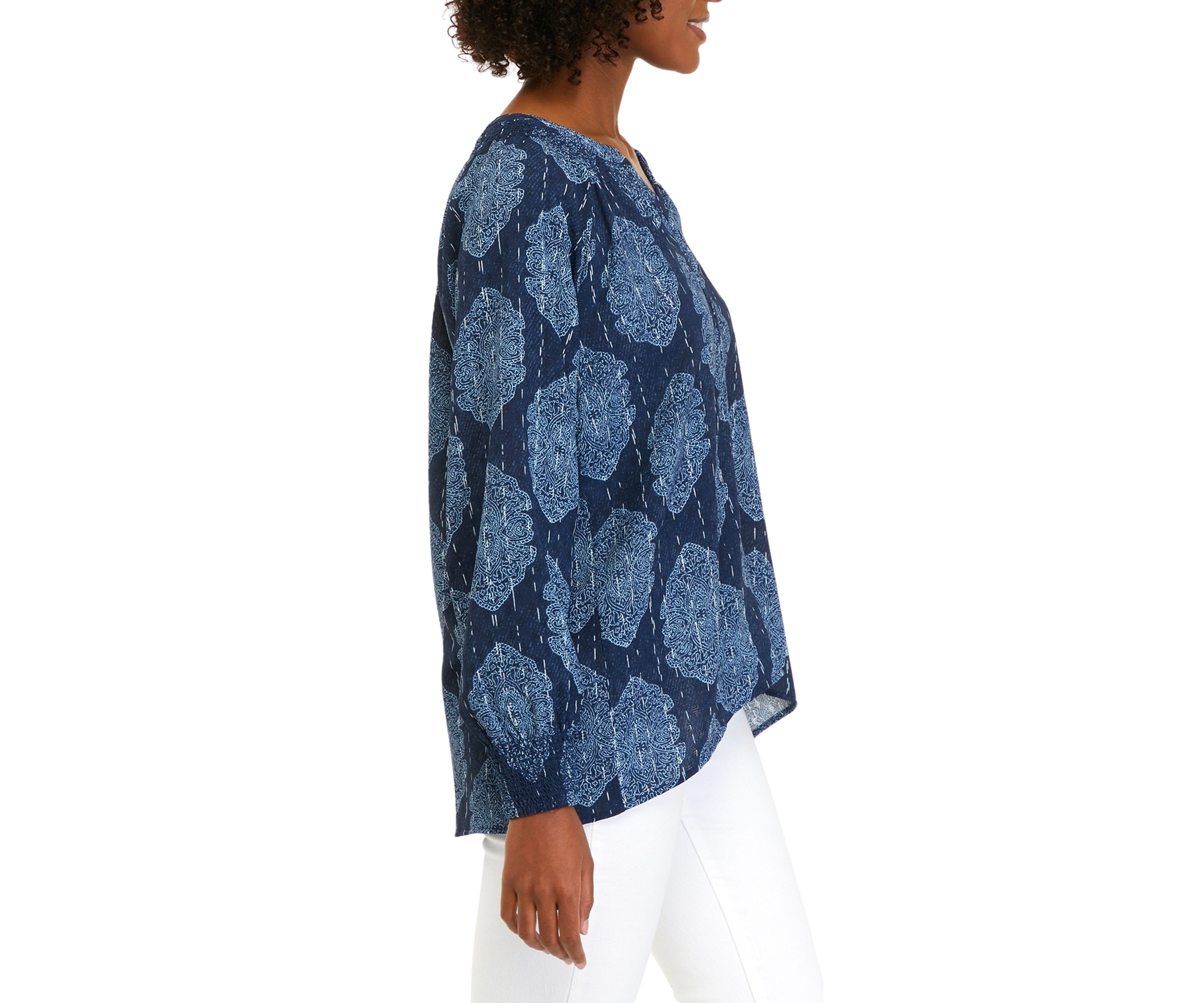 Womens Long Sleeve Airflow V-Neck Peasant Top 									