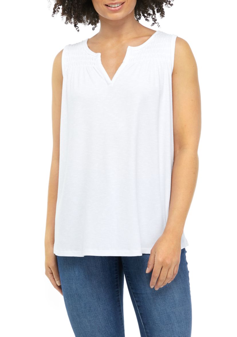 Womens Sleeveless Smocked Yoke Tank
