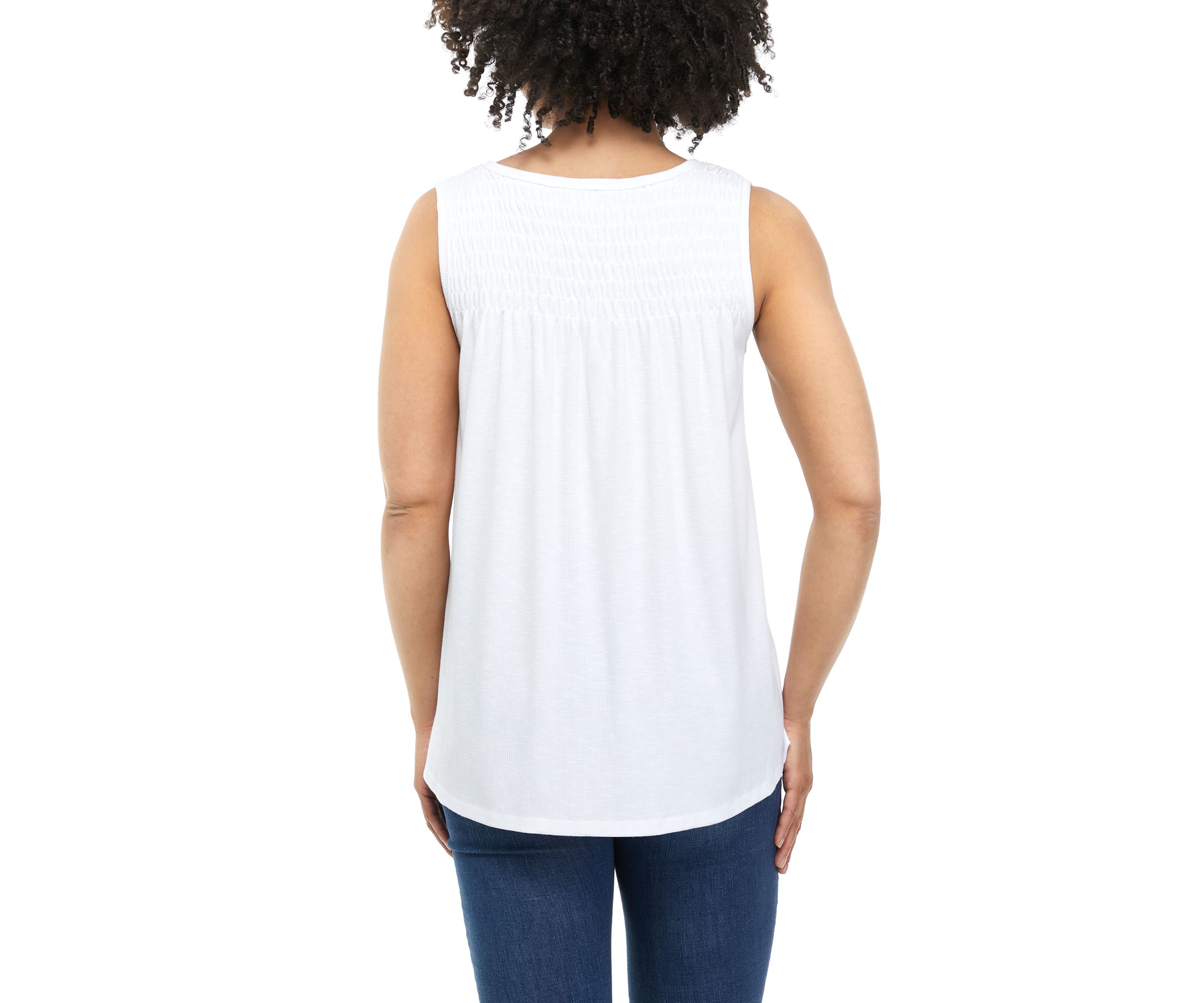 Womens Sleeveless Smocked Yoke Tank