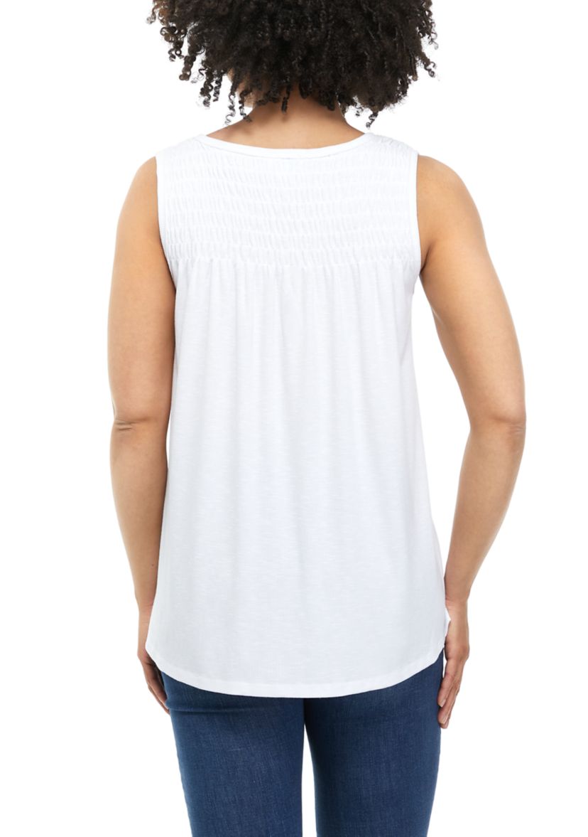 Womens Sleeveless Smocked Yoke Tank