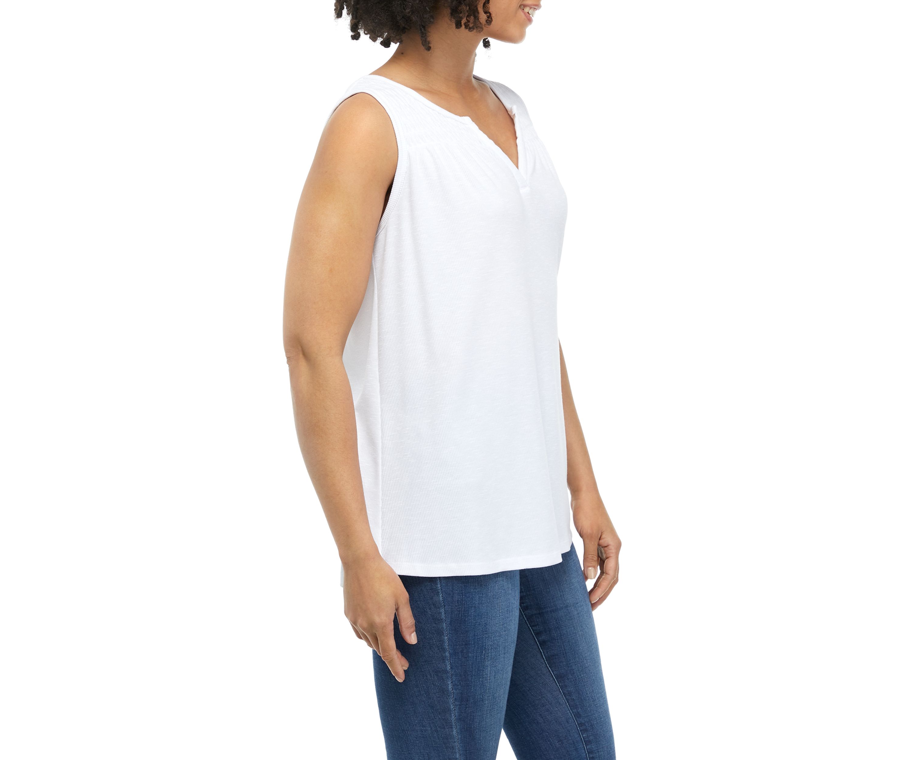 Womens Sleeveless Smocked Yoke Tank