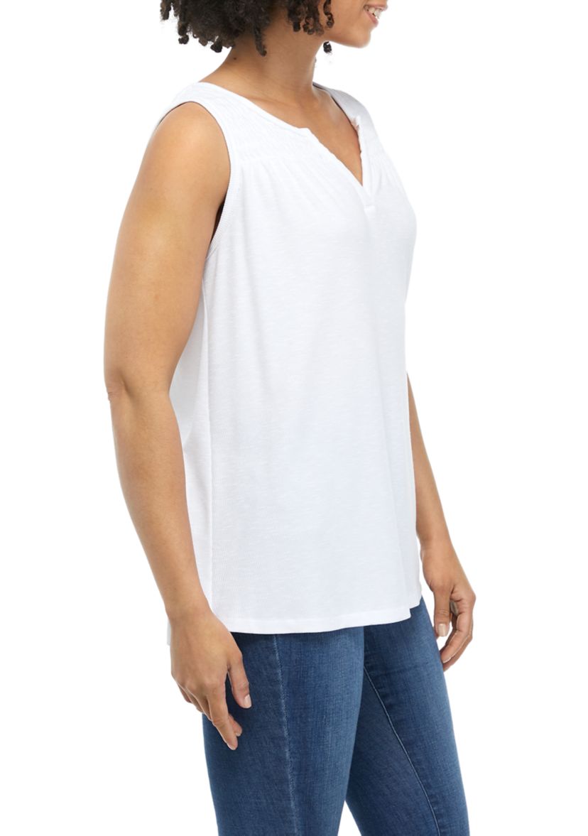 Womens Sleeveless Smocked Yoke Tank