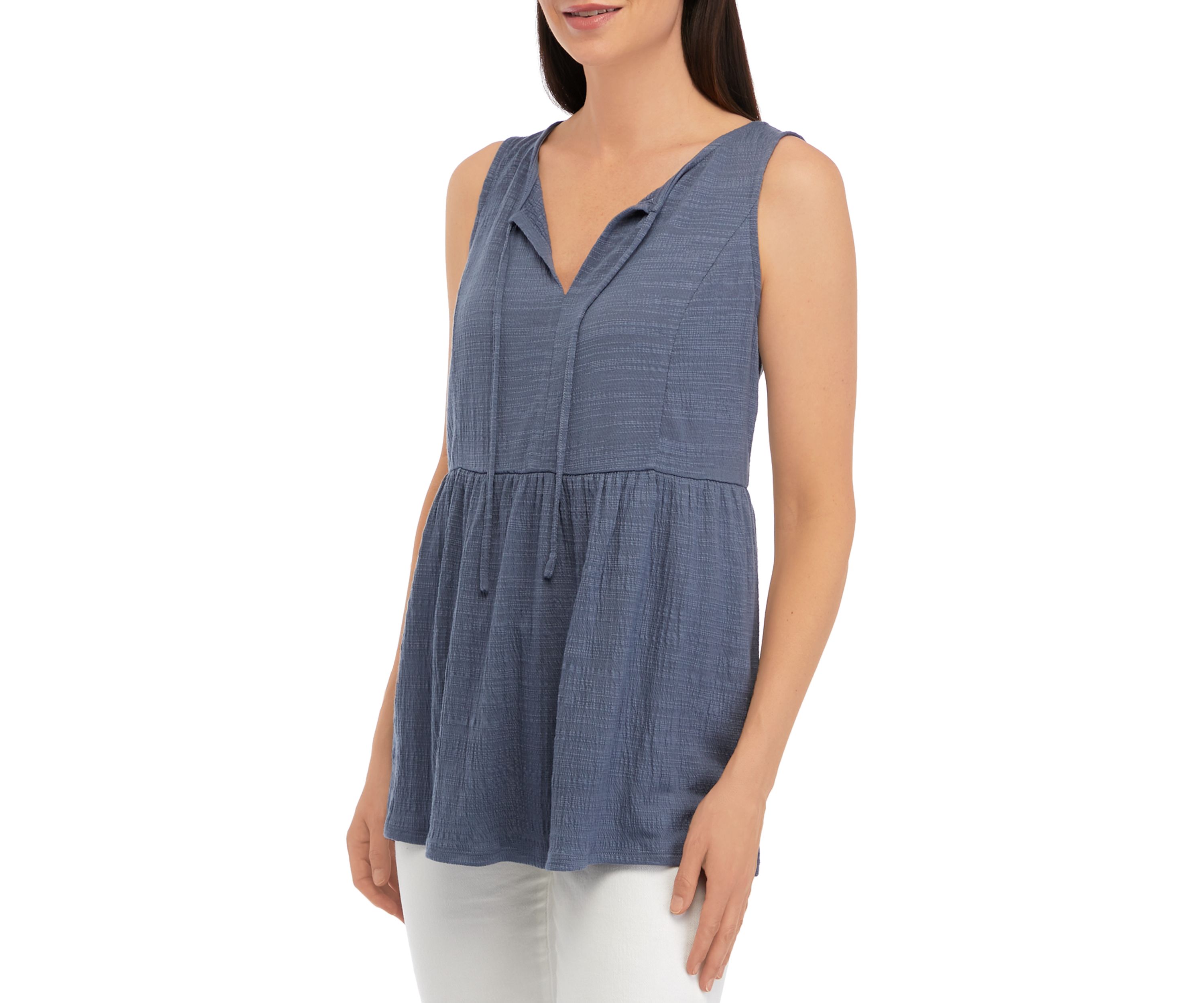 Womens Sleeveless Split Neck Tunic Top