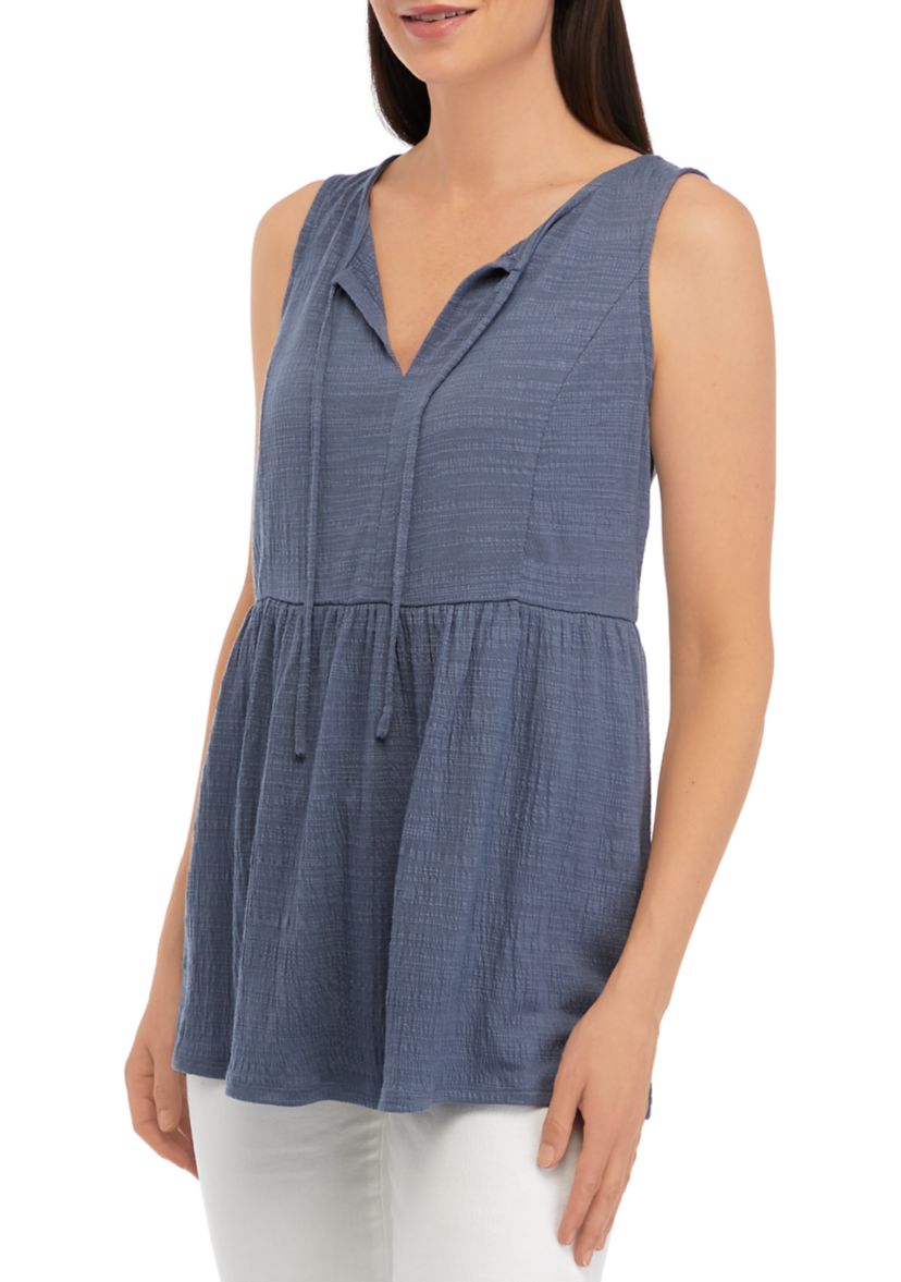 Womens Sleeveless Split Neck Tunic Top
