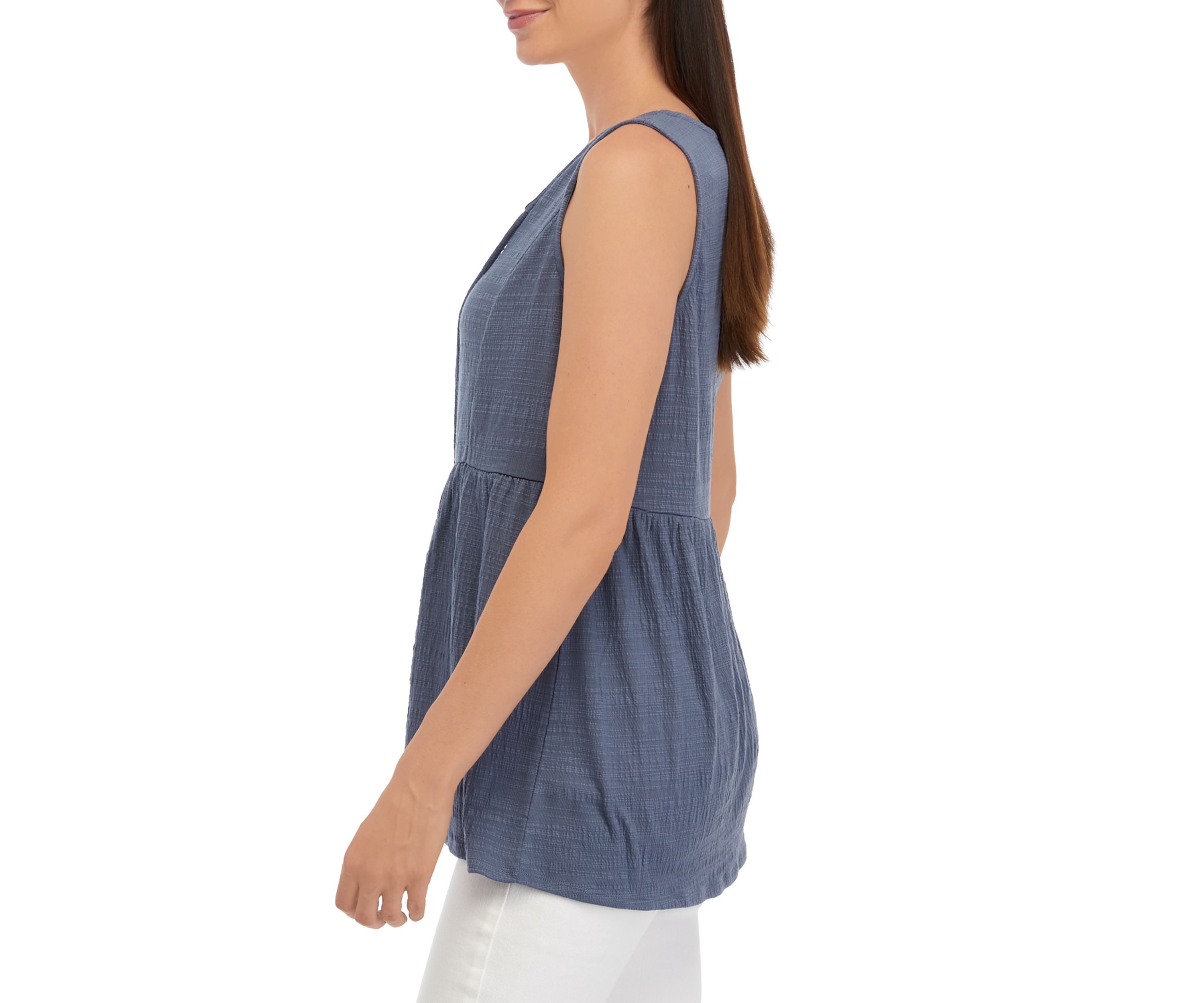 Womens Sleeveless Split Neck Tunic Top