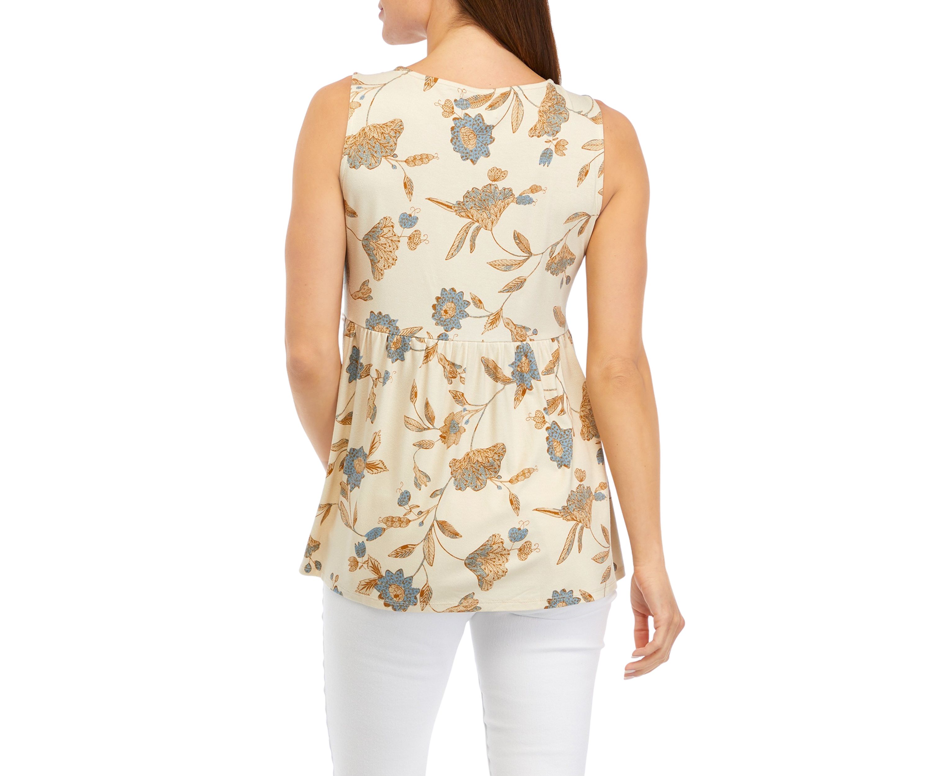 Womens Sleeveless Split Neck Printed Tunic Top