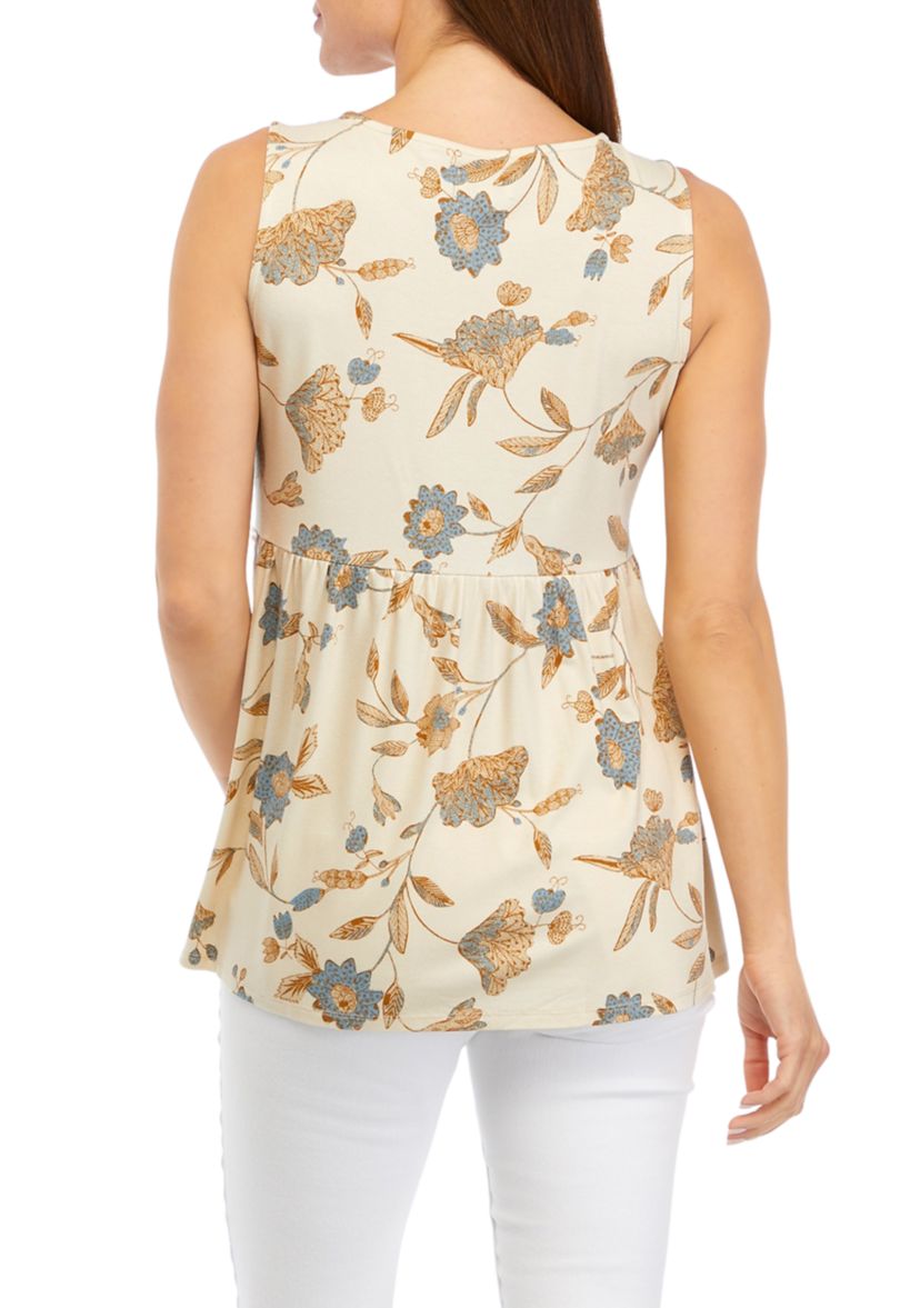 Womens Sleeveless Split Neck Printed Tunic Top