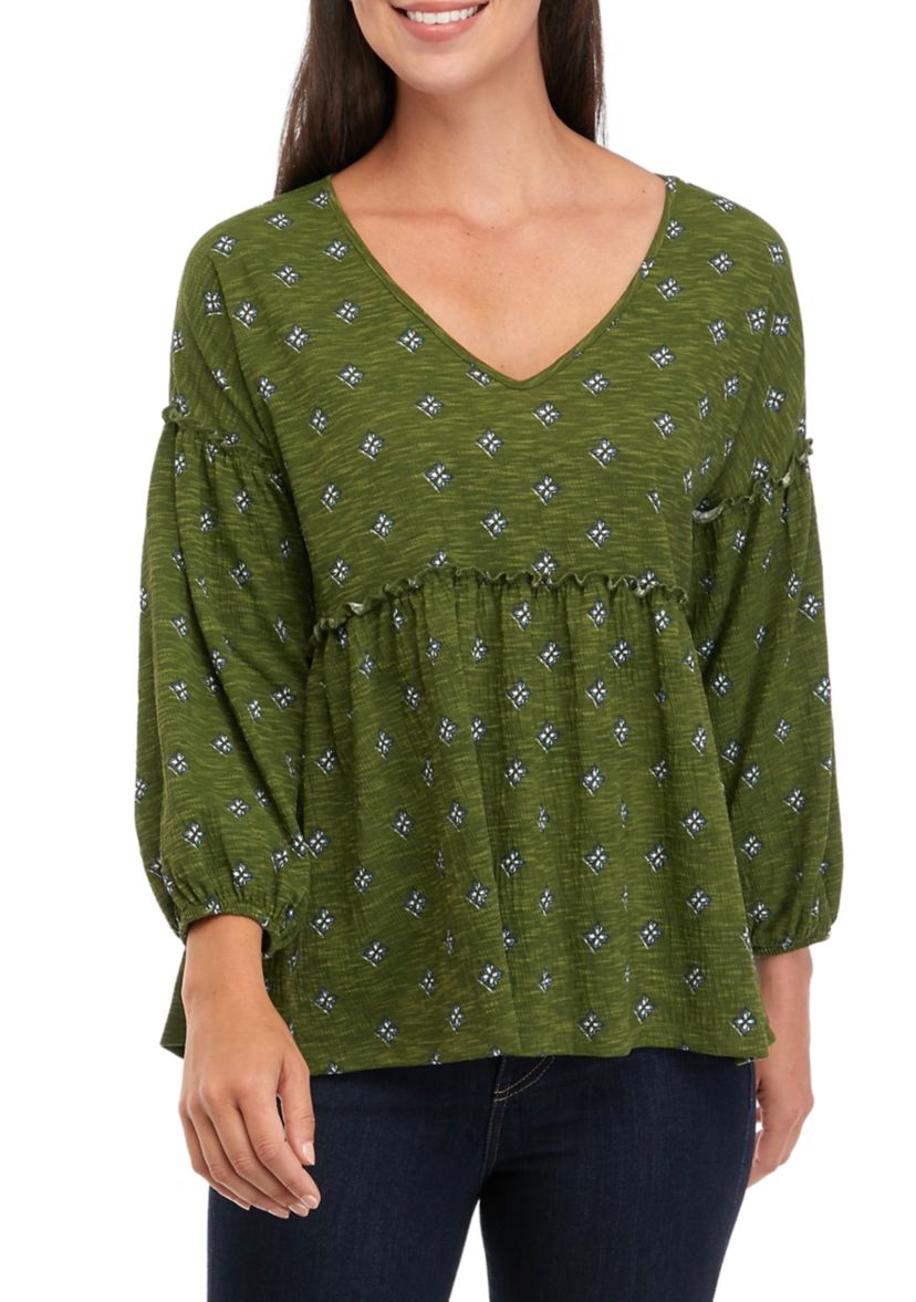 Womens Slouchy V-Neck Printed Top 