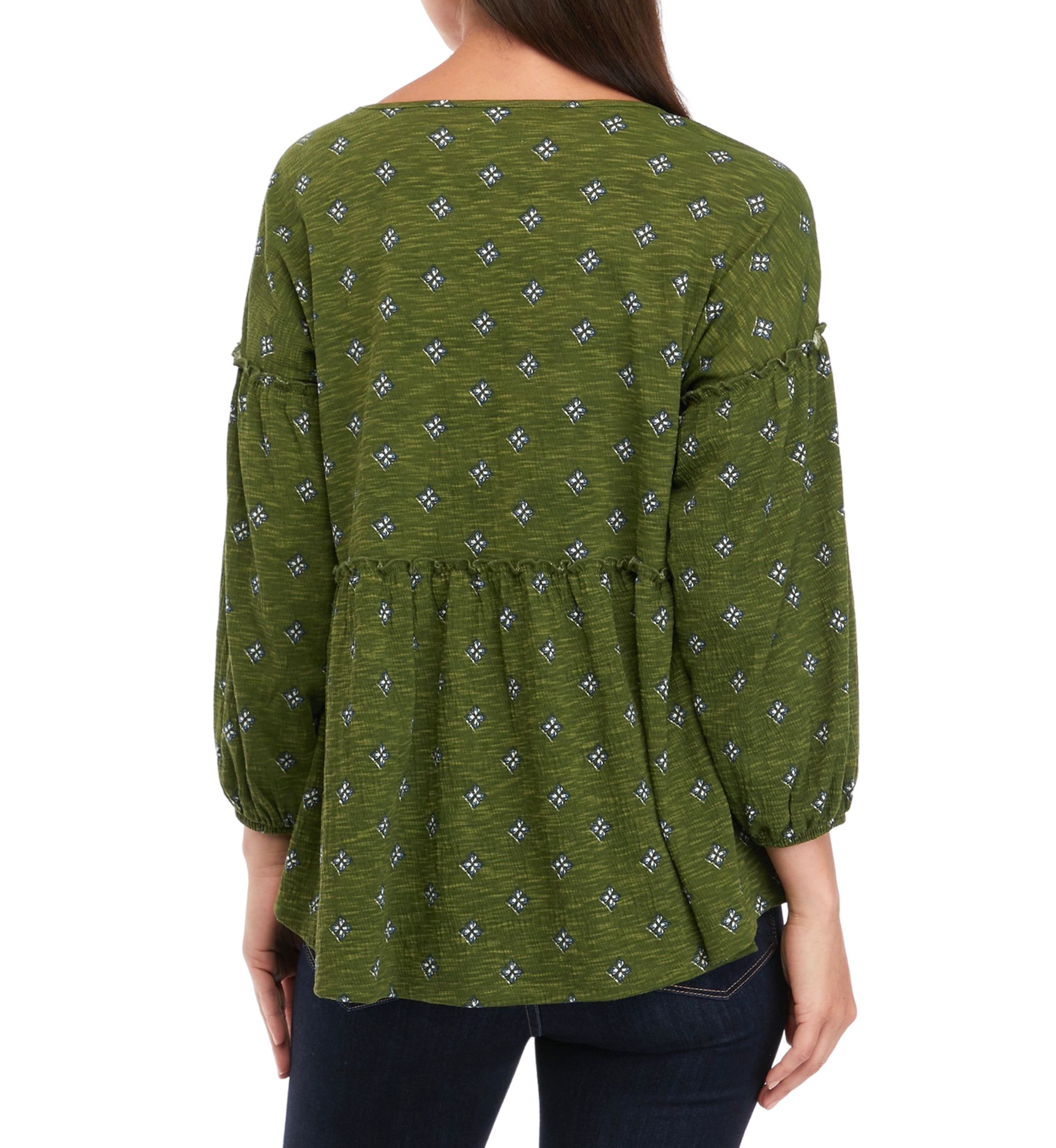 Womens Slouchy V-Neck Printed Top 