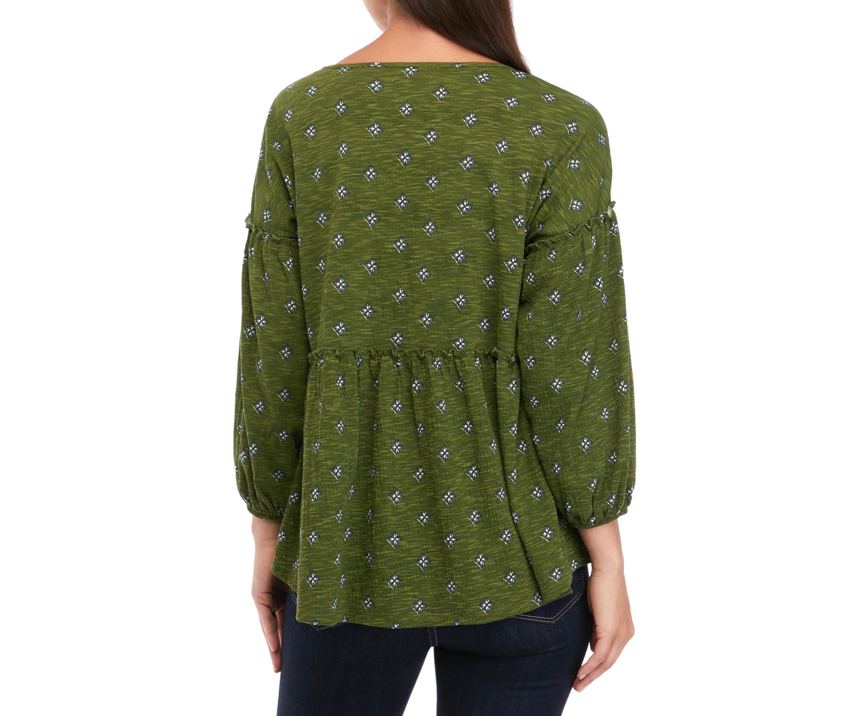 Womens Slouchy V-Neck Printed Top 