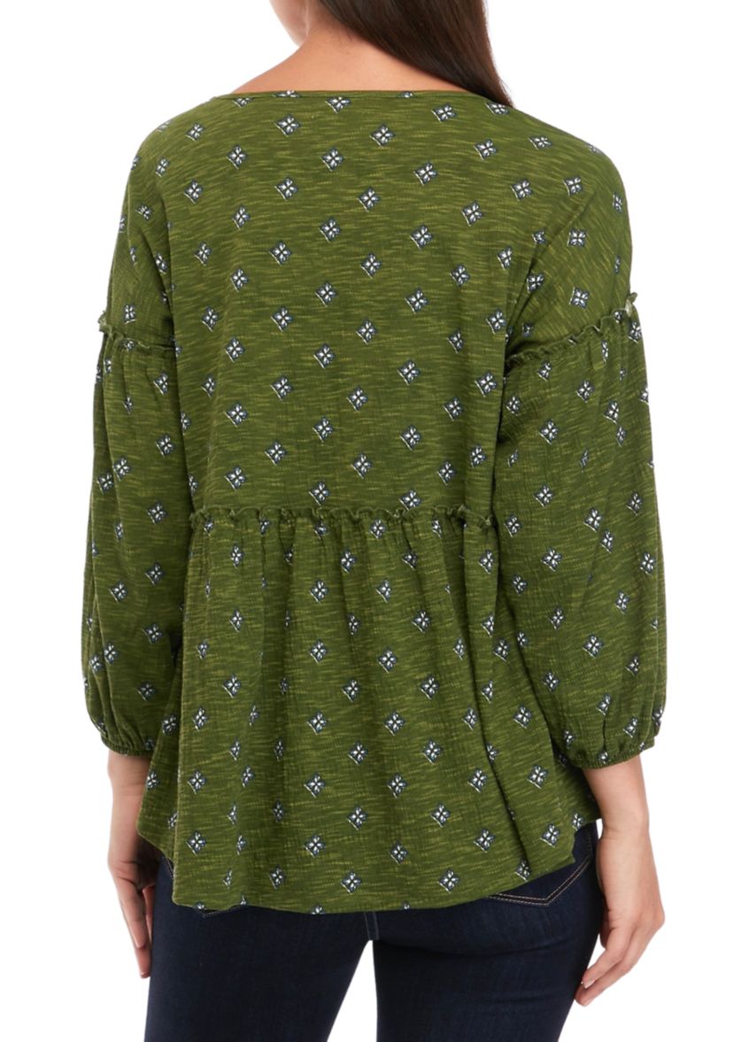 Womens Slouchy V-Neck Printed Top 