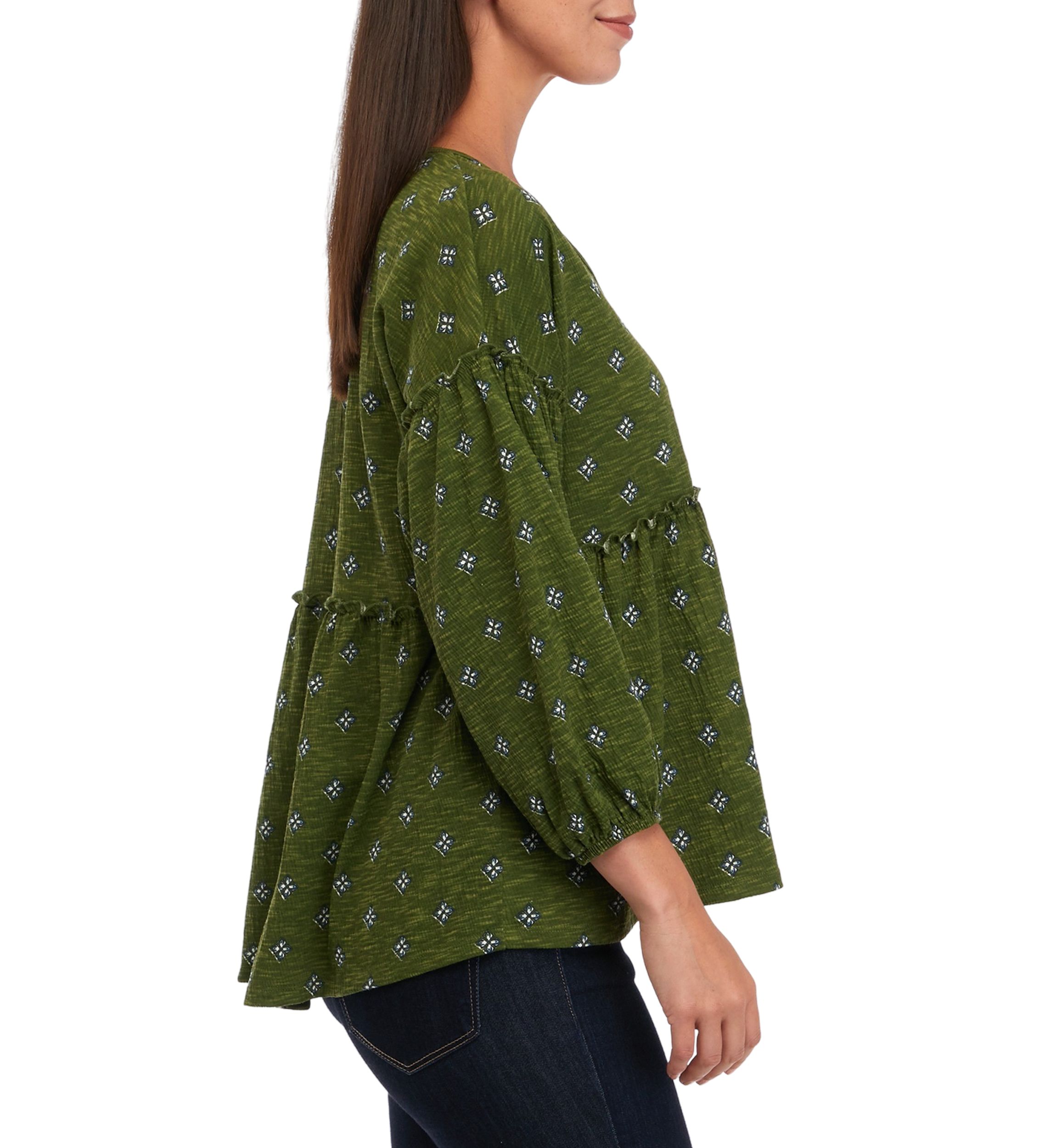 Womens Slouchy V-Neck Printed Top 