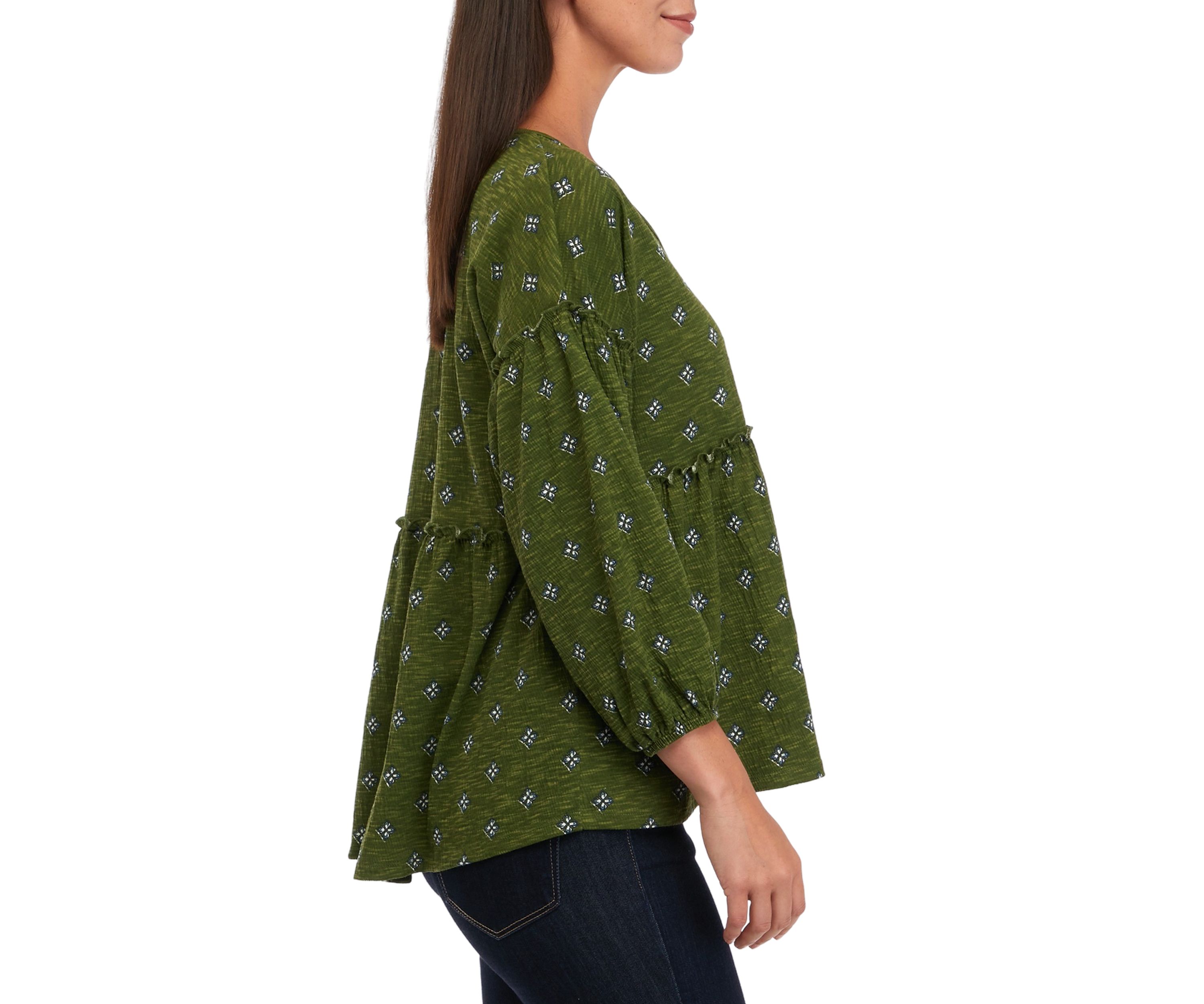 Womens Slouchy V-Neck Printed Top 