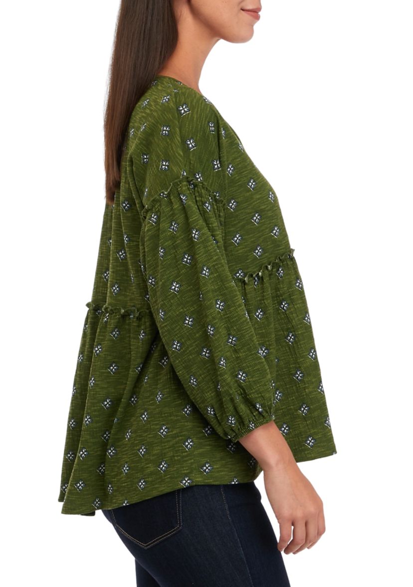 Womens Slouchy V-Neck Printed Top 