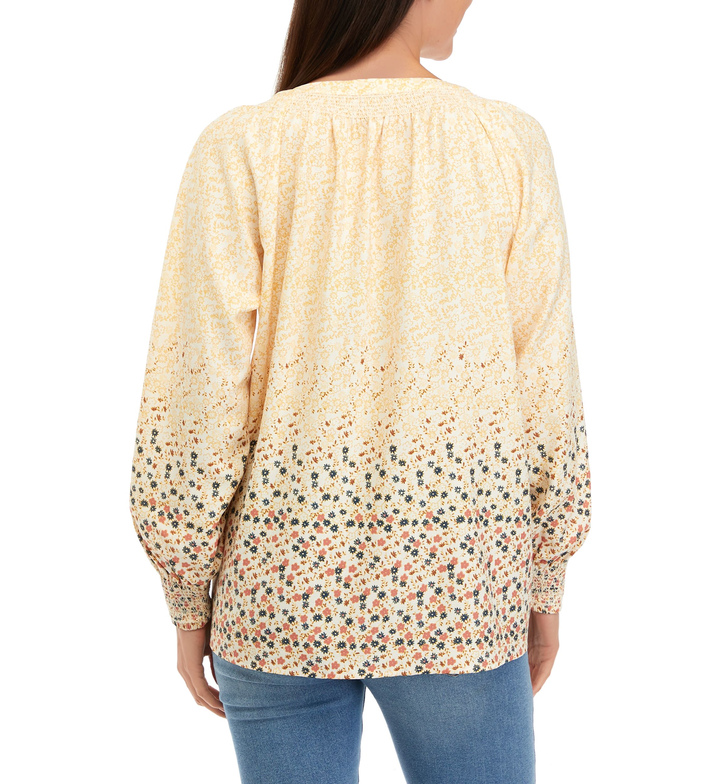 Womens Long Sleeve Split Neck Popover Printed Top