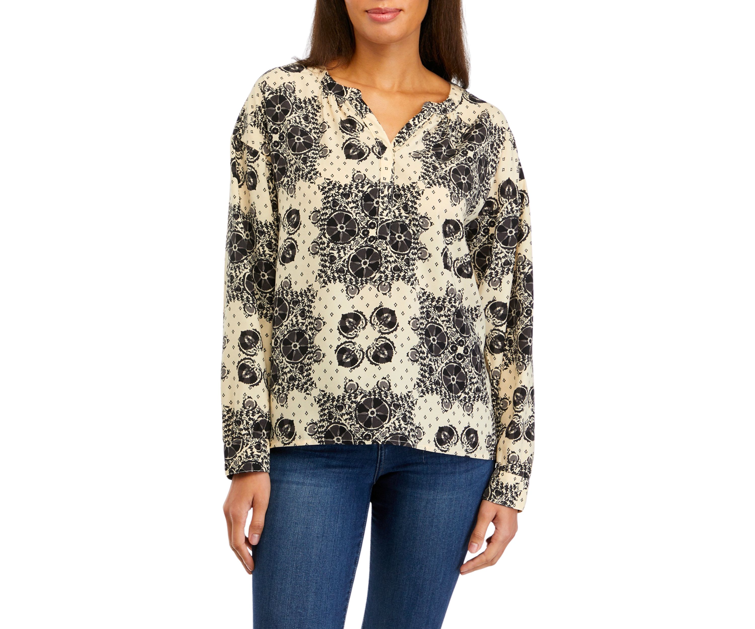 Womens Long Sleeve Henley Popover Top