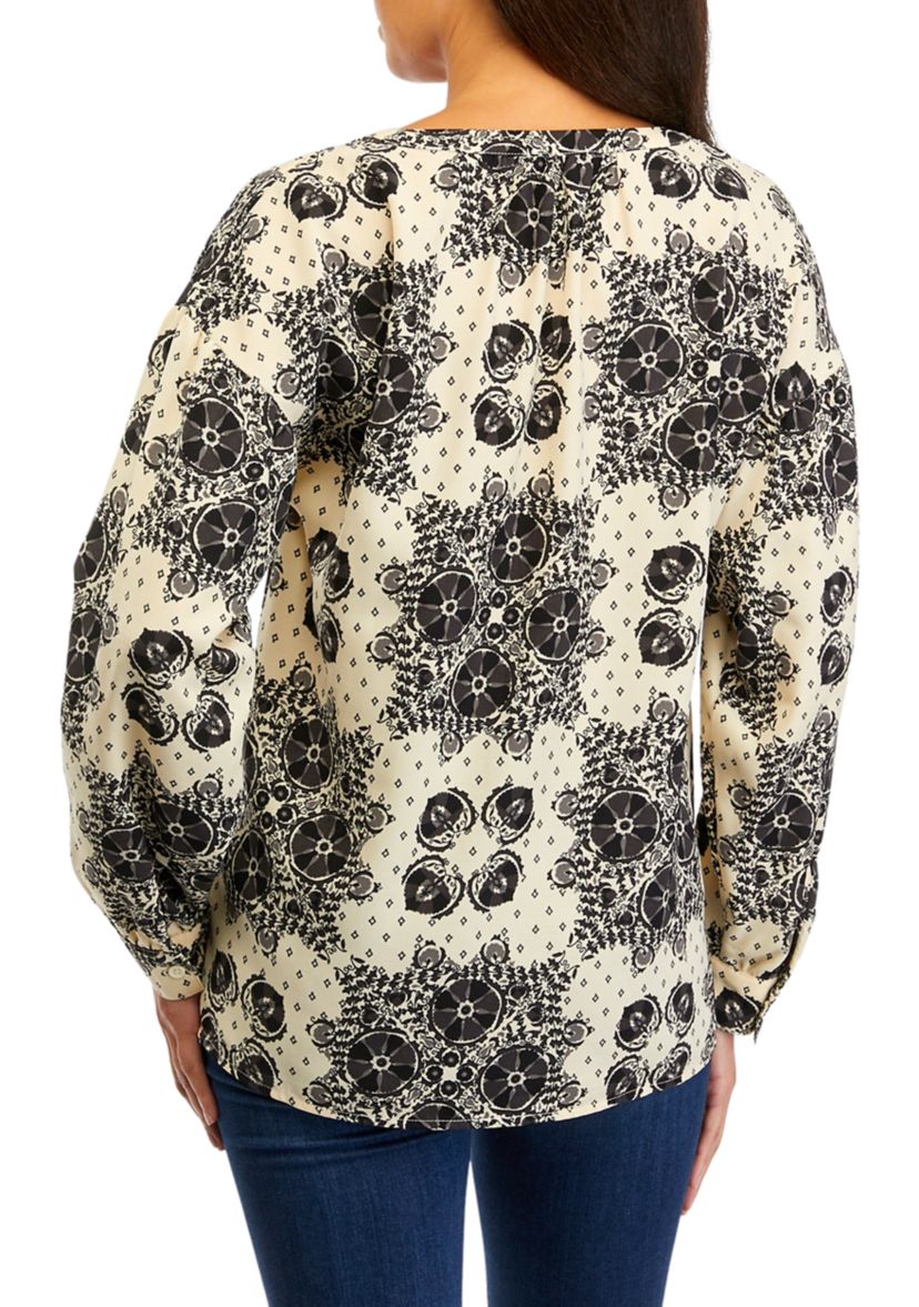 Womens Long Sleeve Henley Popover Top