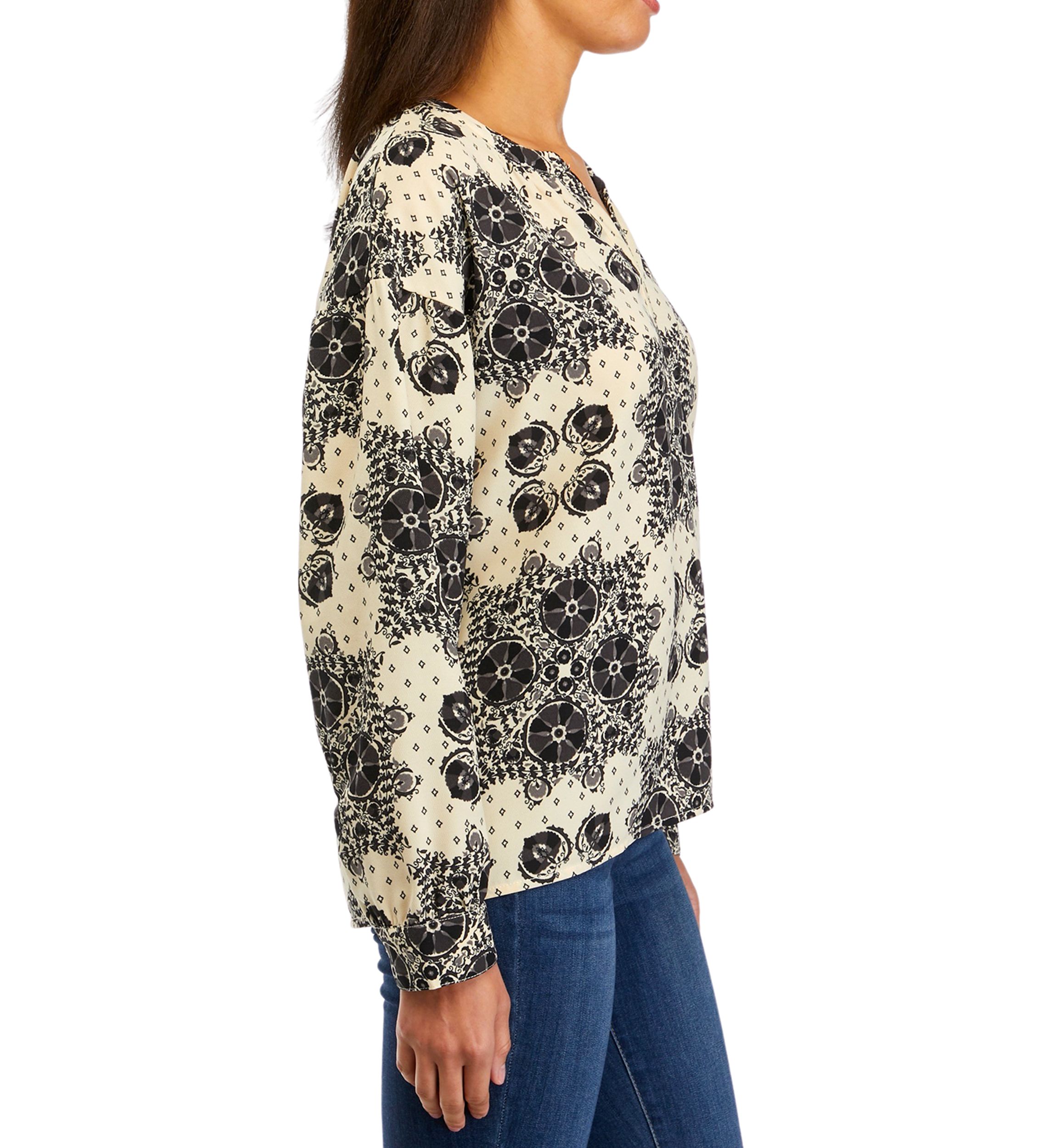 Womens Long Sleeve Henley Popover Top