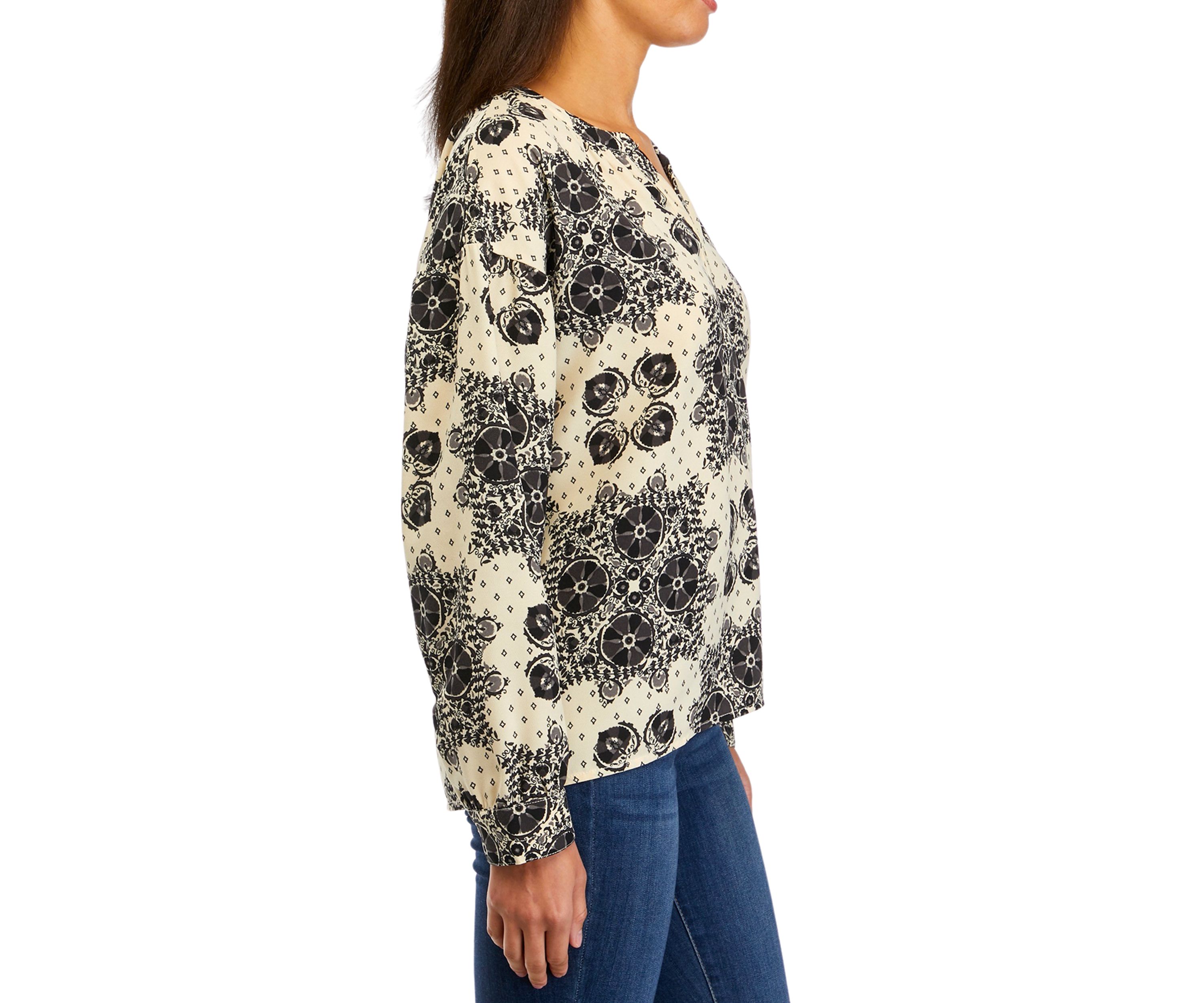 Womens Long Sleeve Henley Popover Top