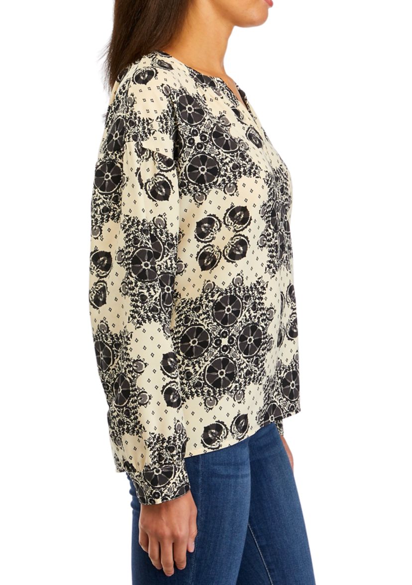 Womens Long Sleeve Henley Popover Top