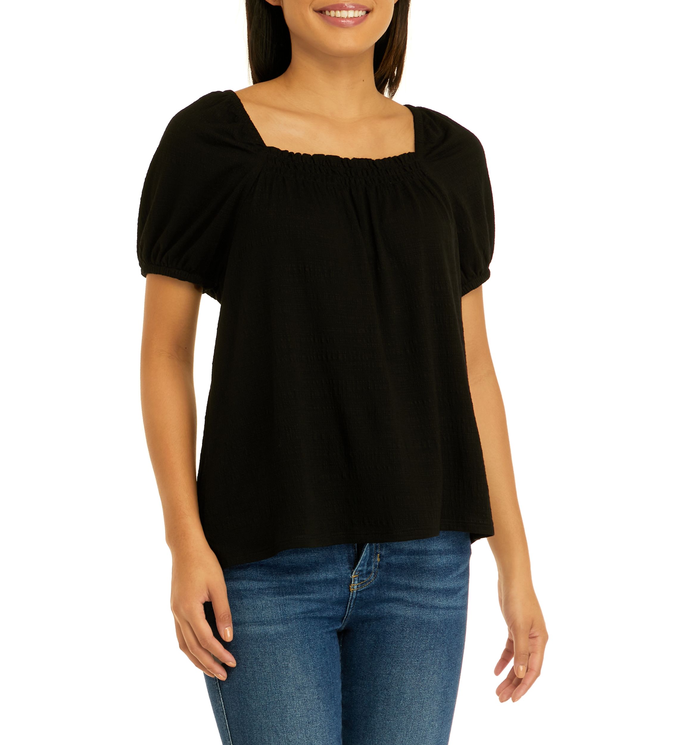 Womens Short Sleeve Square Neck Top