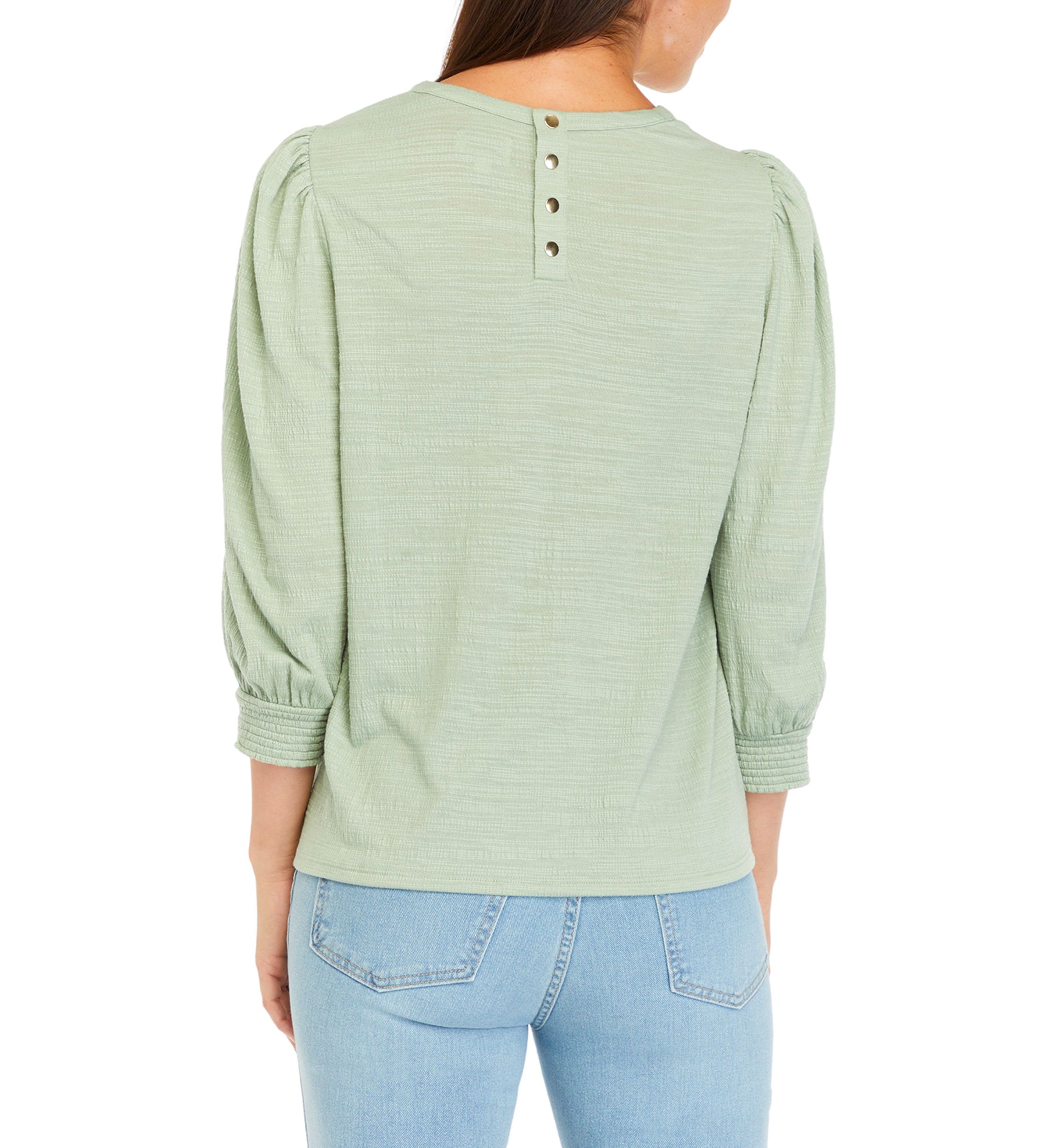 Womens Solid Button Back Top