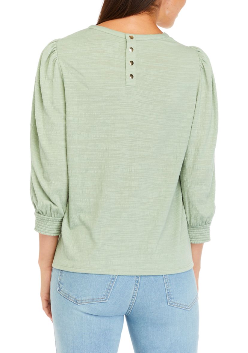 Womens Solid Button Back Top