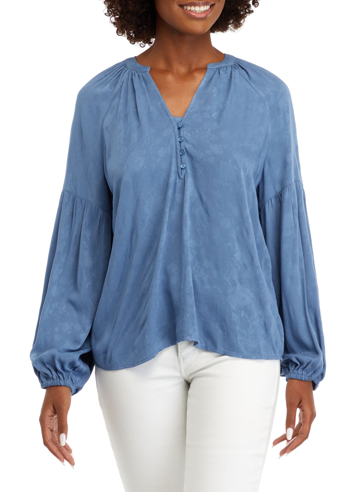 Womens Split Neck Henley Peasant Top 