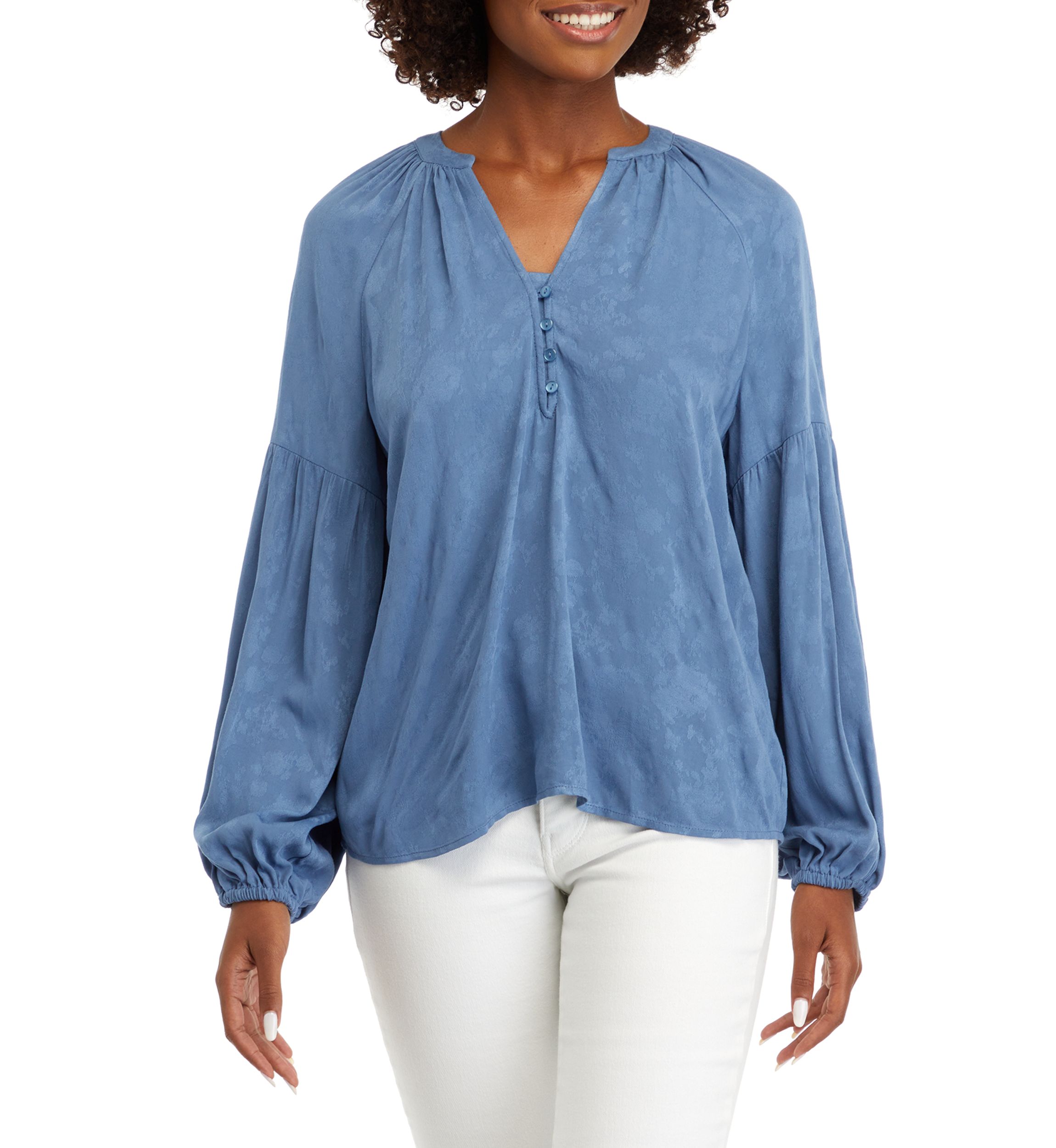 Womens Split Neck Henley Peasant Top 