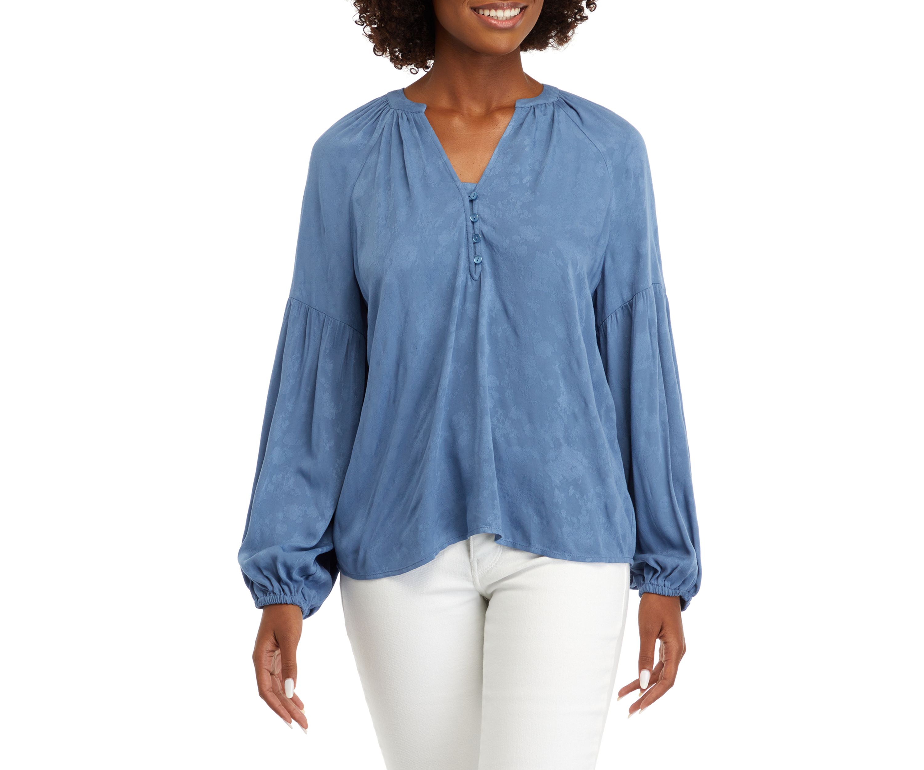 Womens Split Neck Henley Peasant Top 