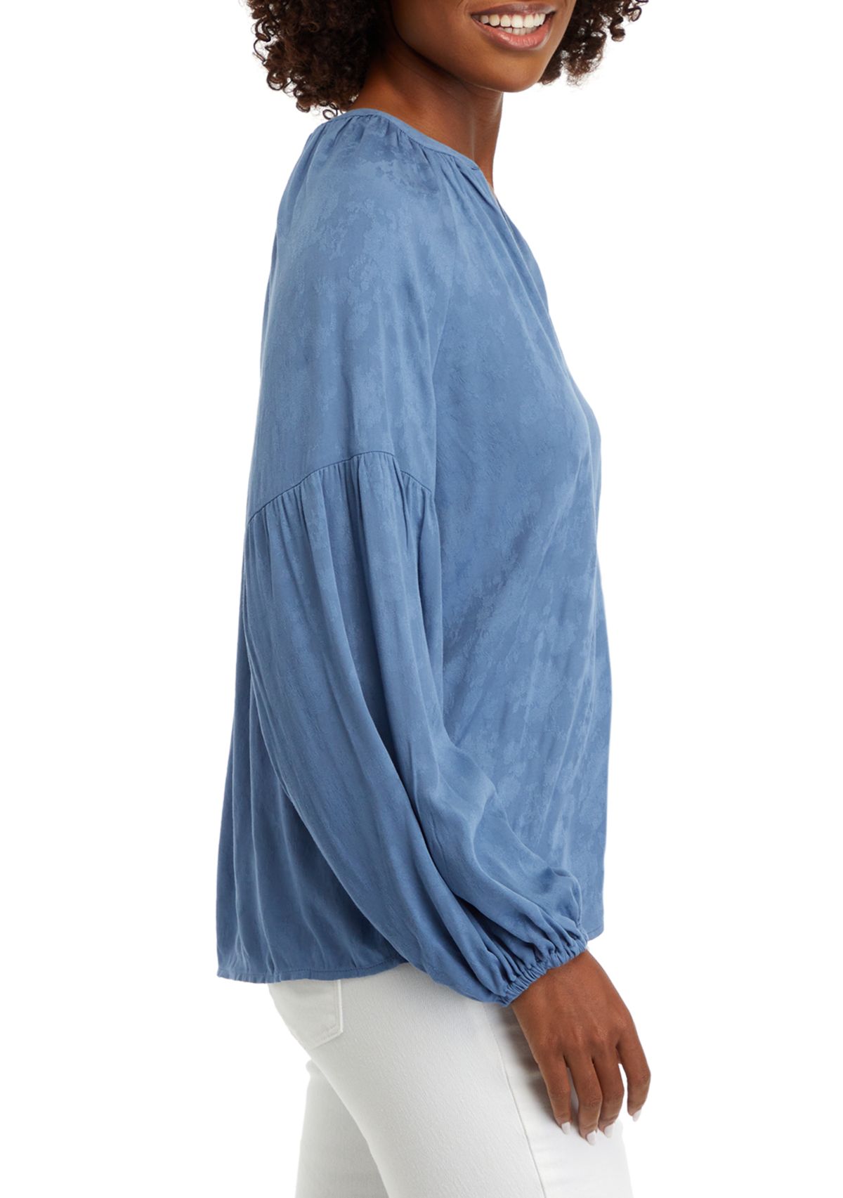 Womens Split Neck Henley Peasant Top 