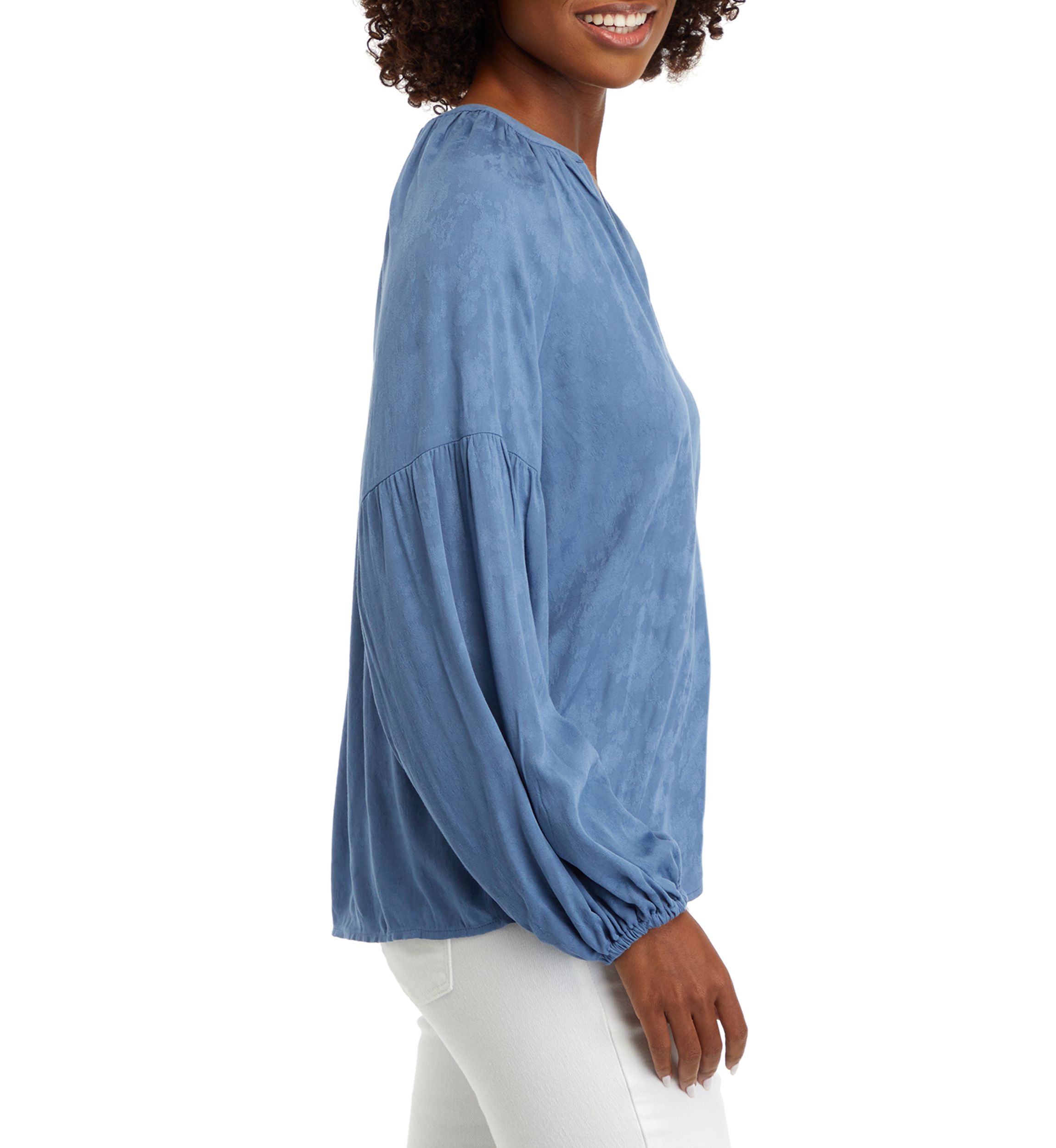 Womens Split Neck Henley Peasant Top 