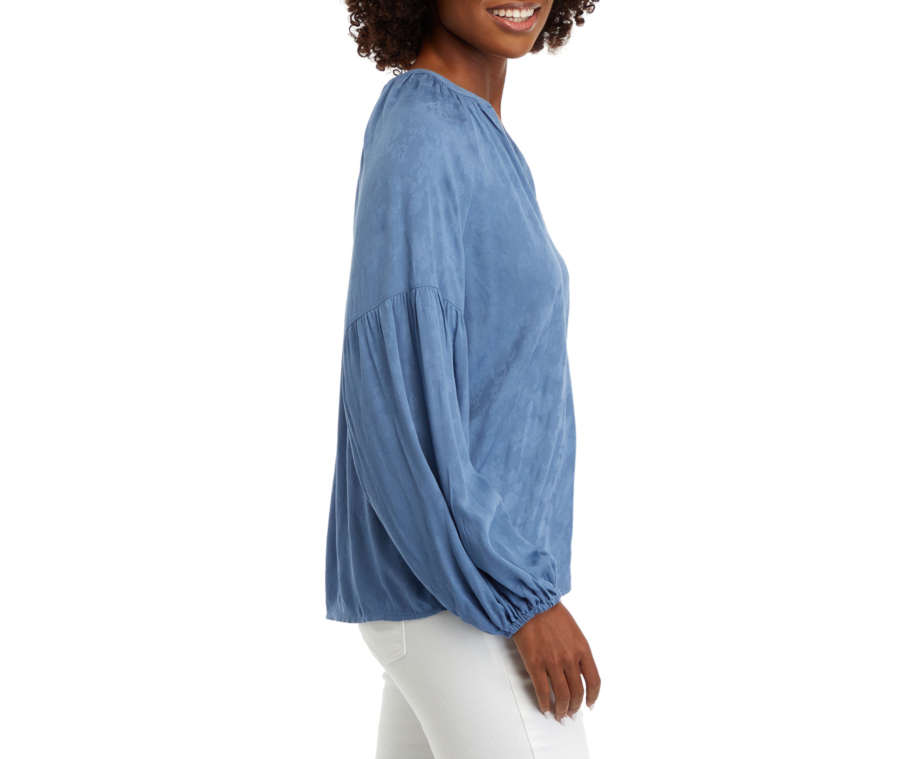 Womens Split Neck Henley Peasant Top 