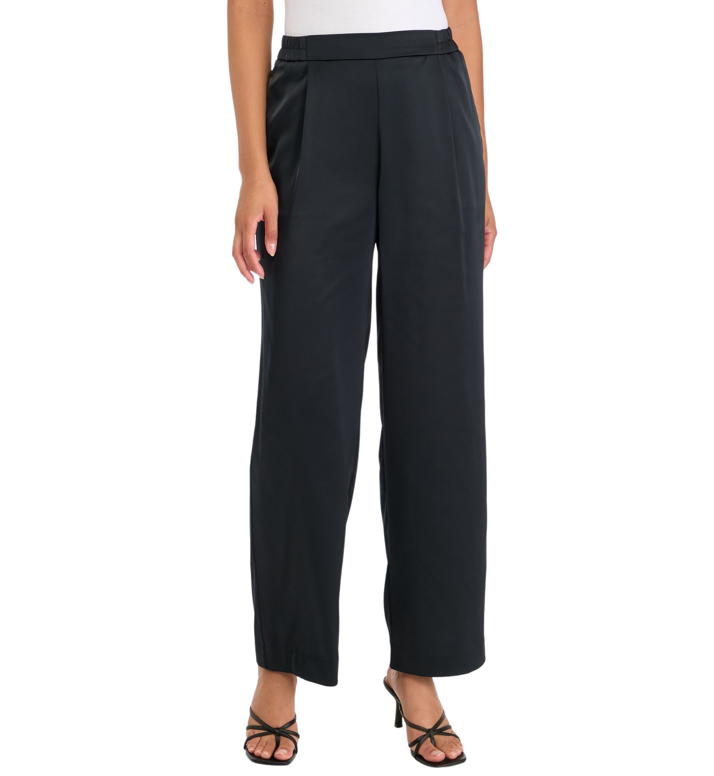 Womens High Rise Pull On Satin Wide Leg Pants