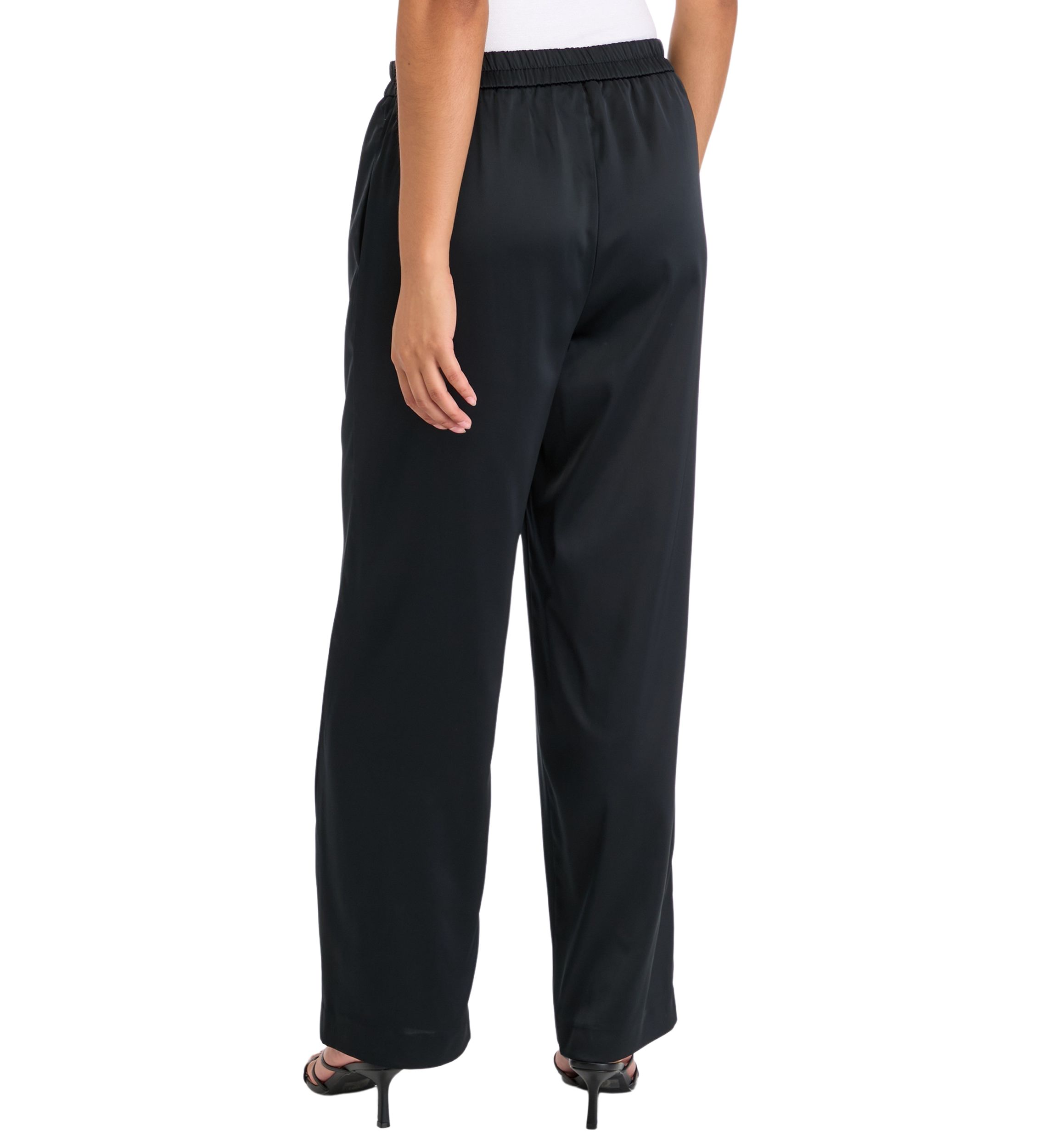 Womens High Rise Pull On Satin Wide Leg Pants