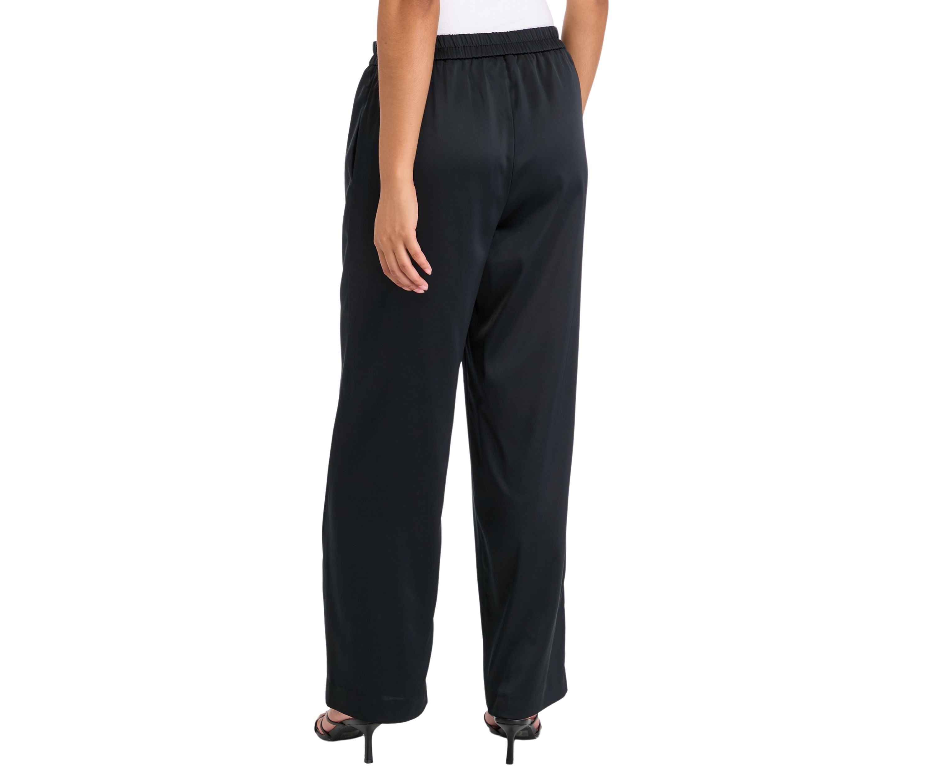 Womens High Rise Pull On Satin Wide Leg Pants