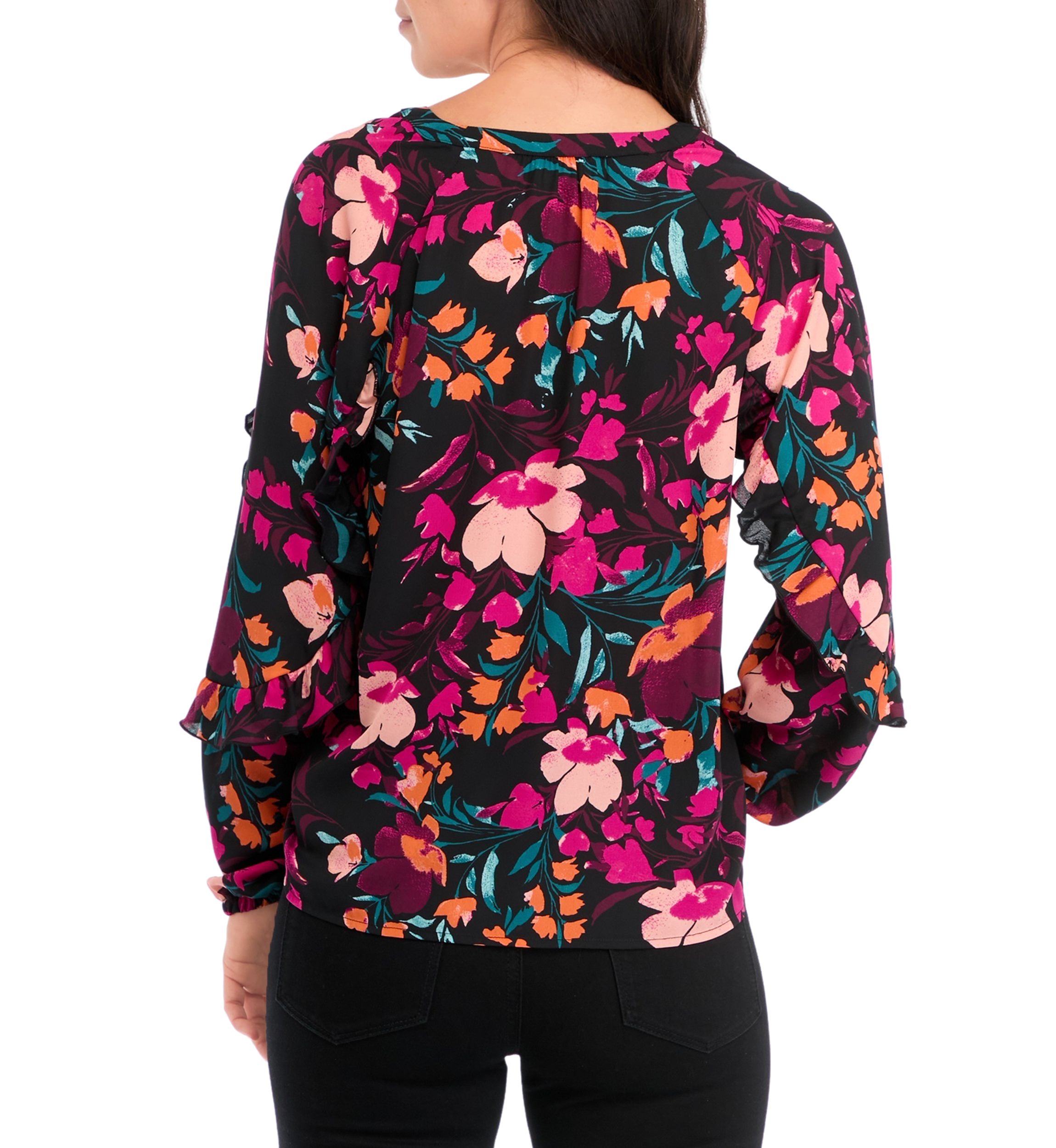 Womens Ruffle Detail Printed Peasant Top 