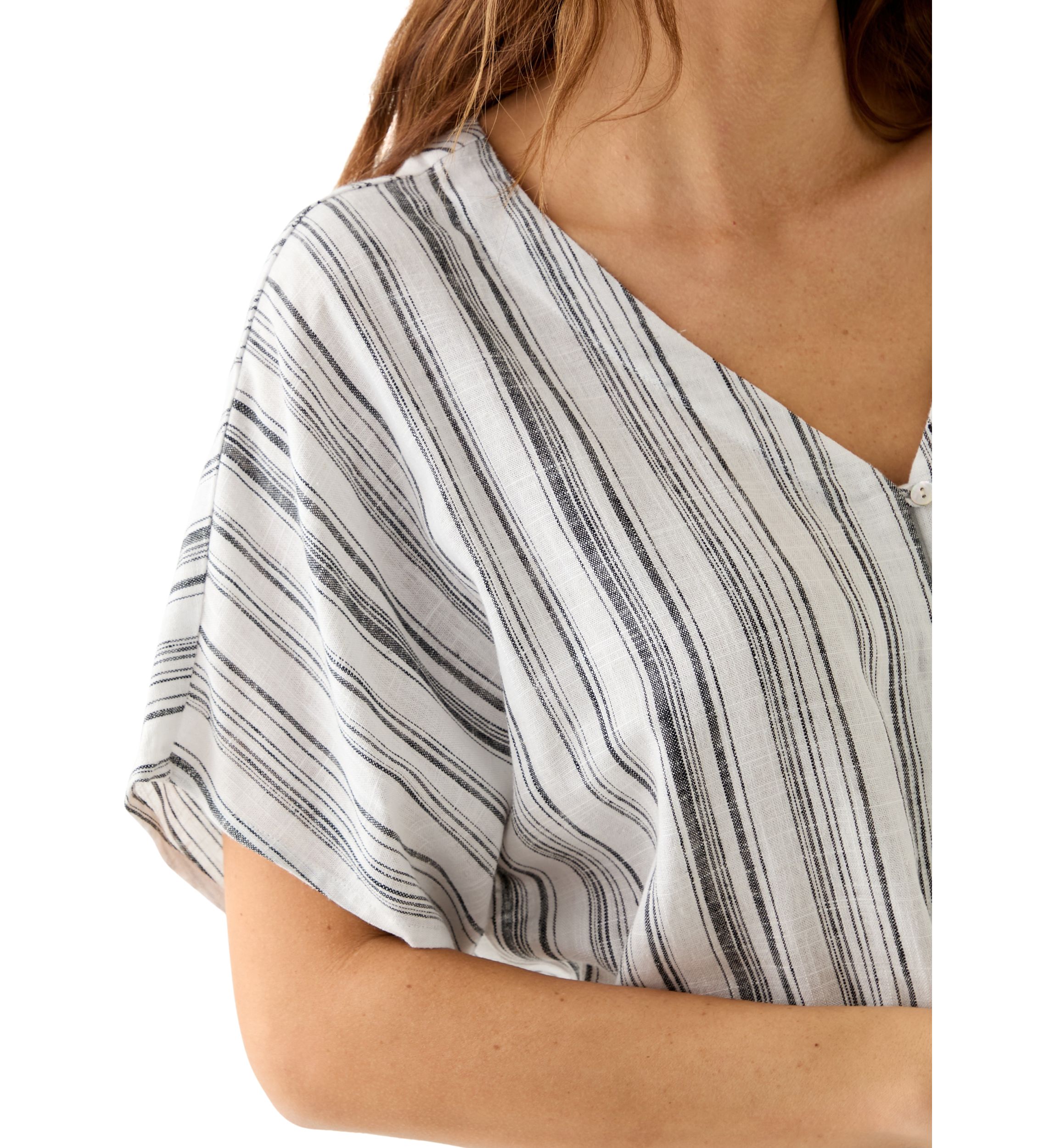 Womens Tie Front Striped V-Neck Top 
