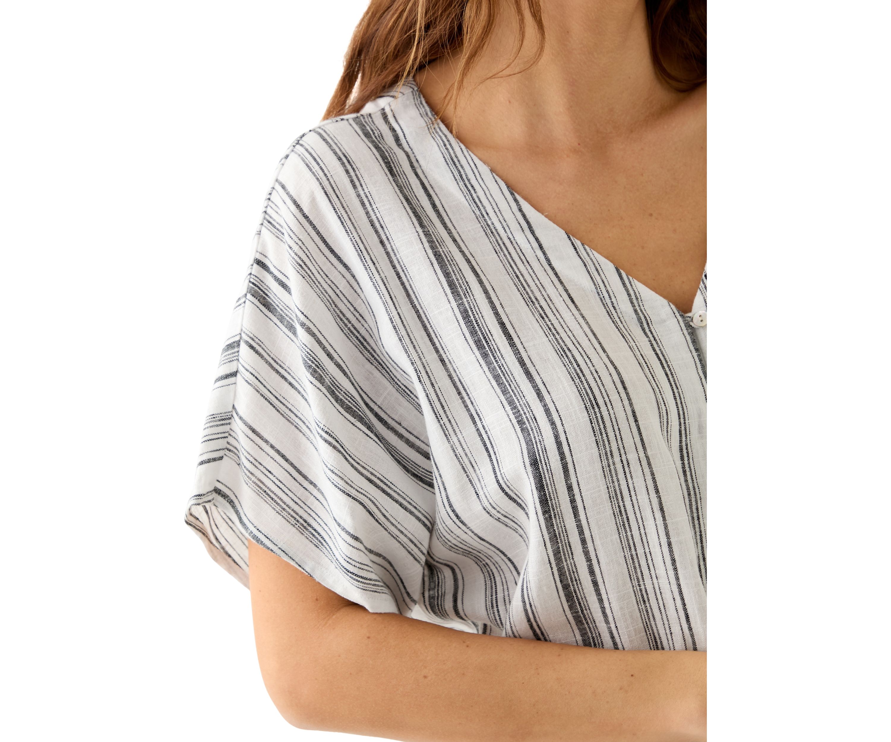Womens Tie Front Striped V-Neck Top 