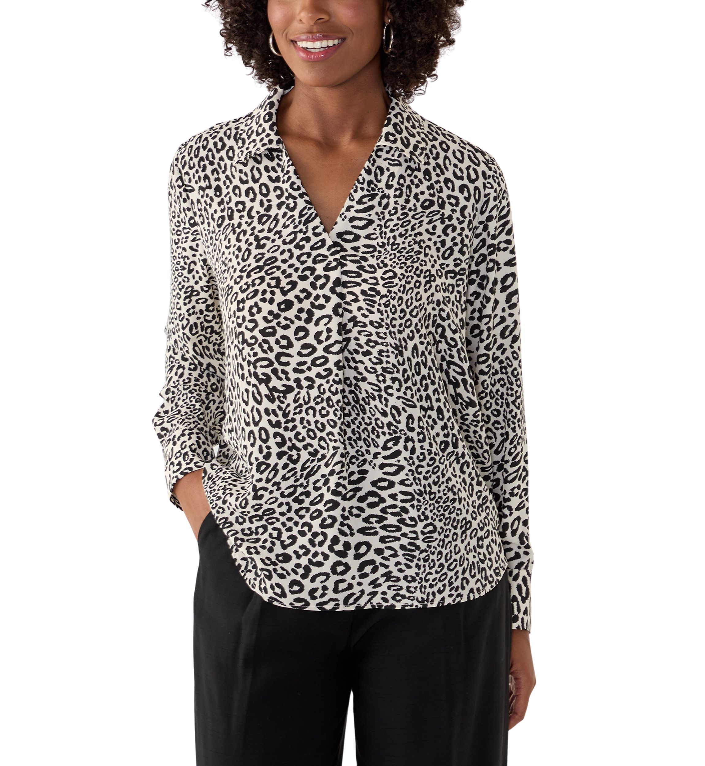 Womens Printed Collar Top