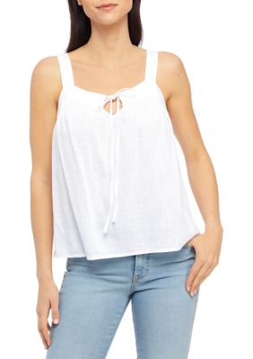 Wonderly Women's Sleeveless Tie Tank Top, White, XXL