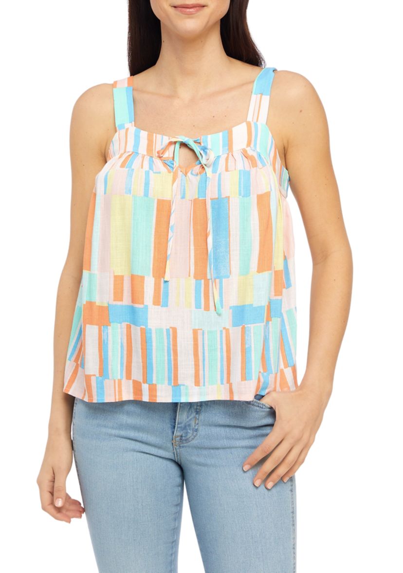 Womens Printed Tie Tank Top