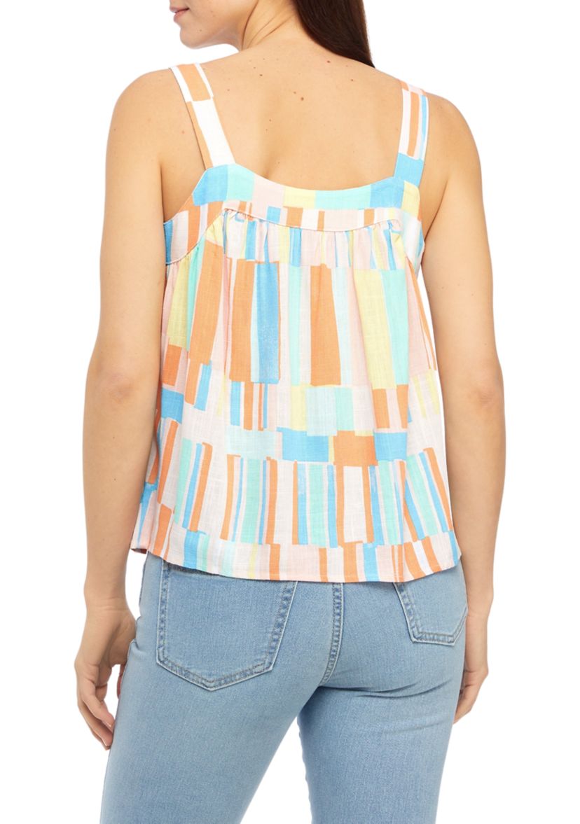 Womens Printed Tie Tank Top