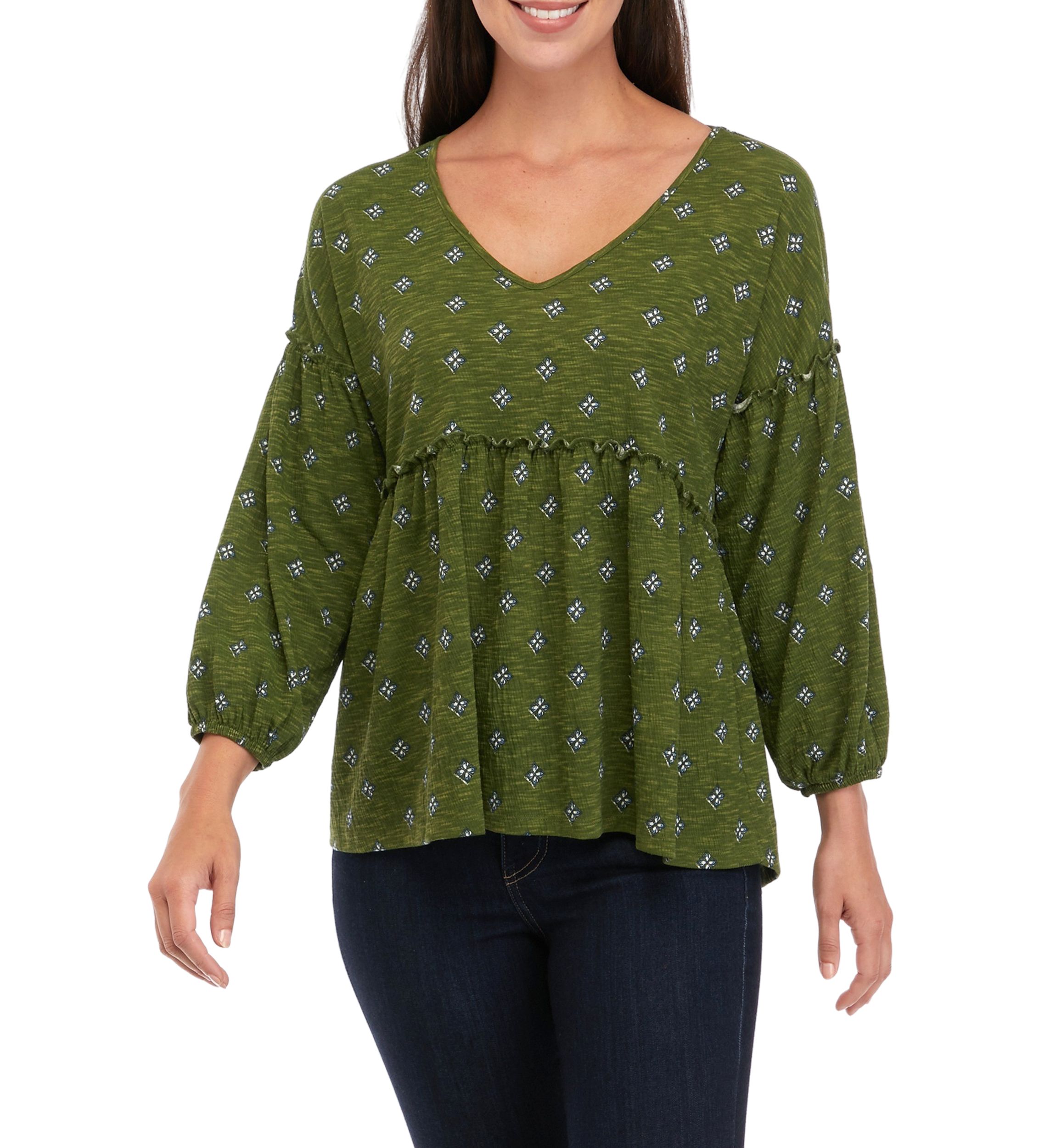 Petite  Slouchy V-Neck Printed Top 