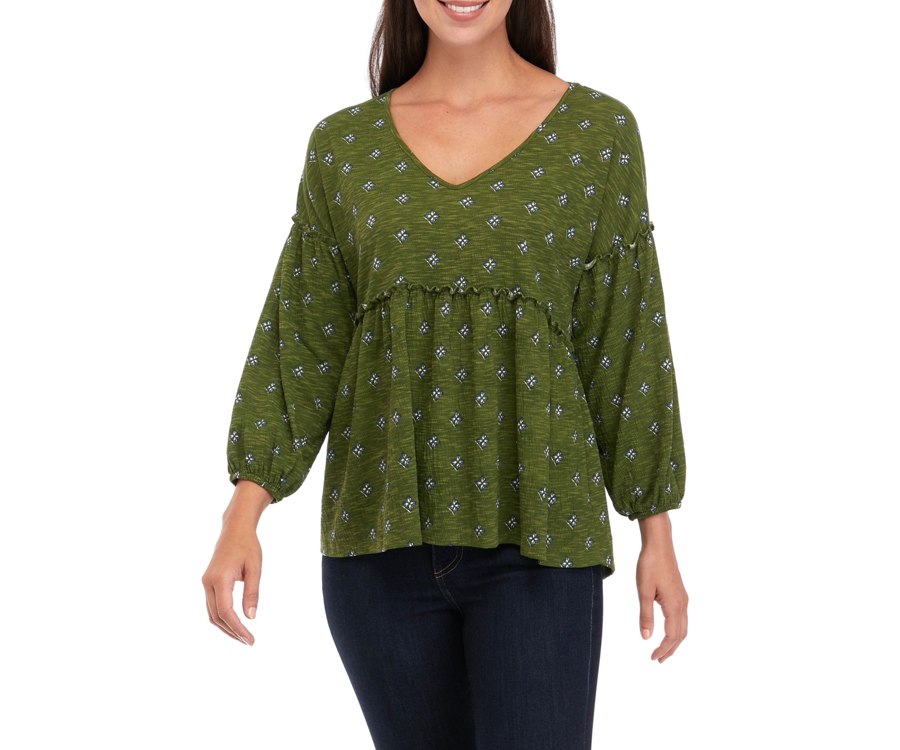 Petite  Slouchy V-Neck Printed Top 