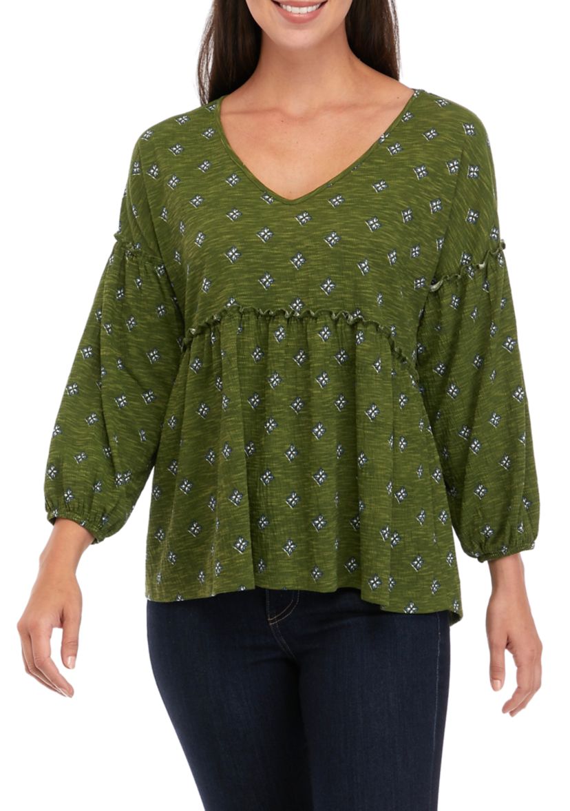 Petite  Slouchy V-Neck Printed Top 