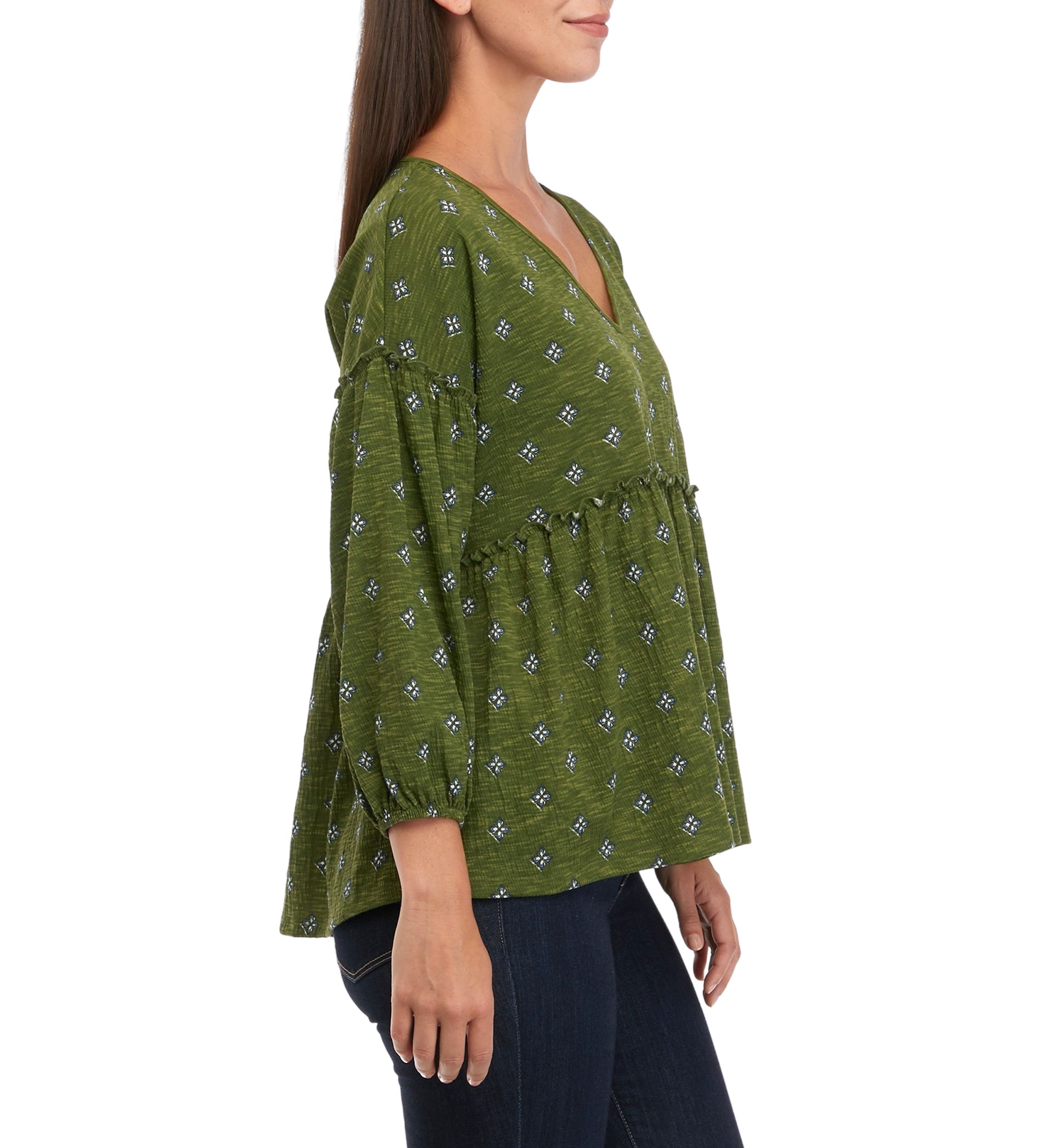 Petite  Slouchy V-Neck Printed Top 