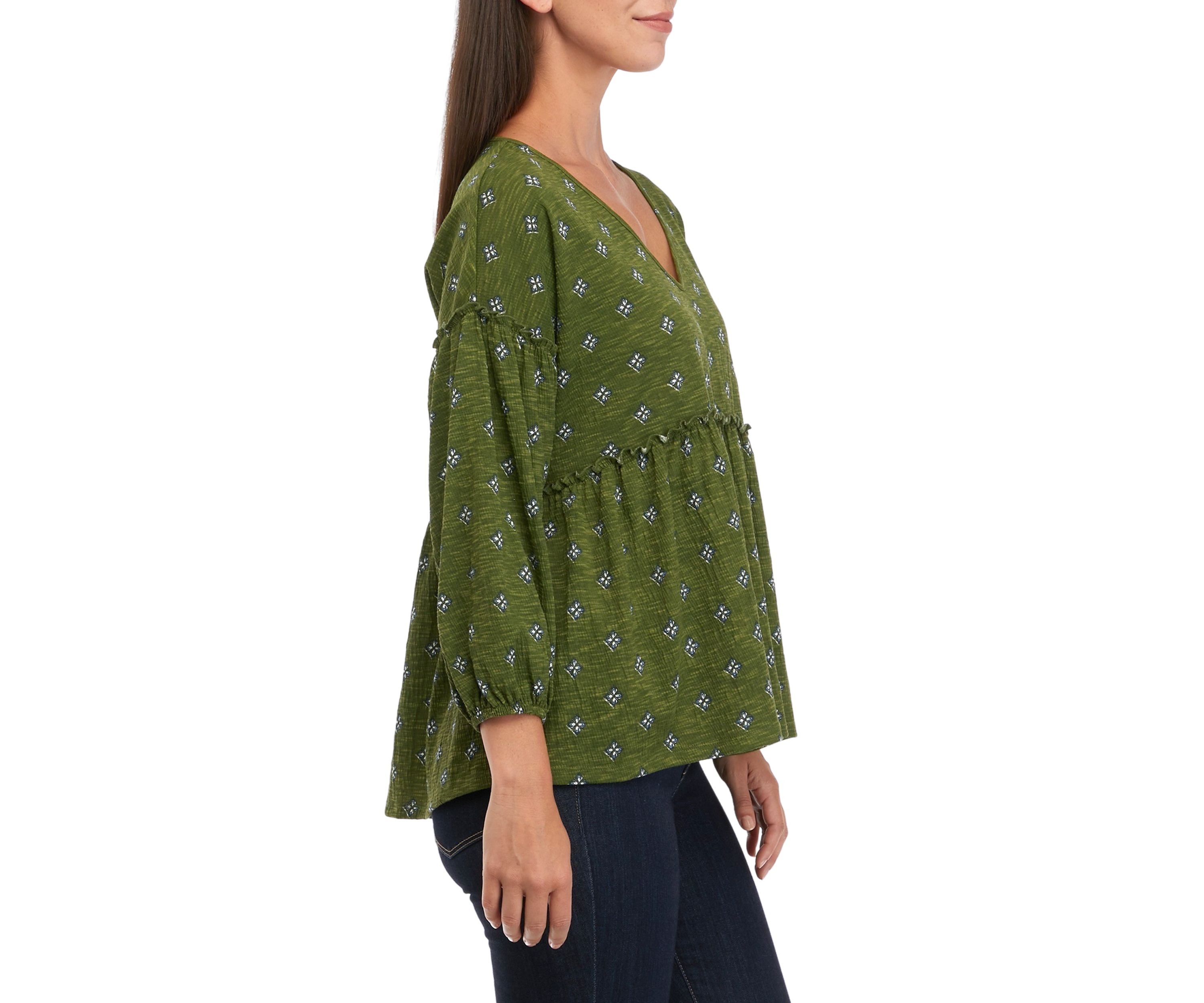 Petite  Slouchy V-Neck Printed Top 