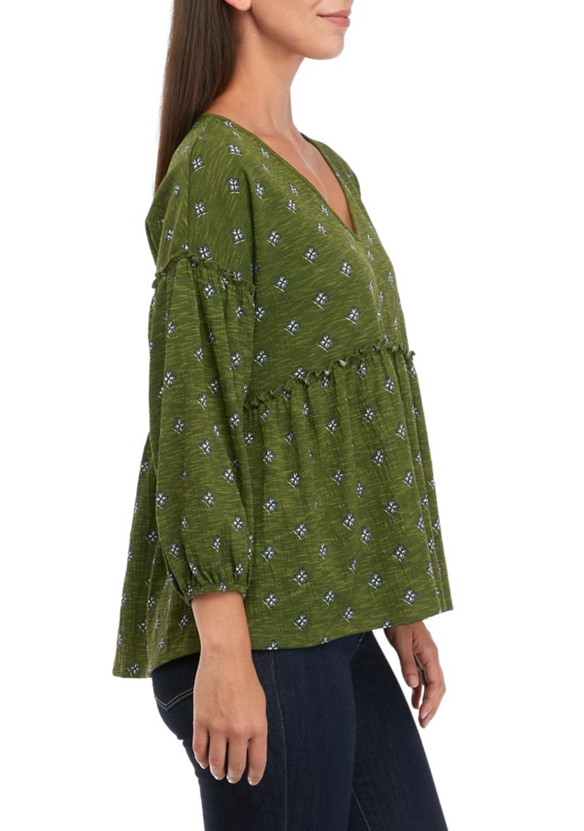Petite  Slouchy V-Neck Printed Top 