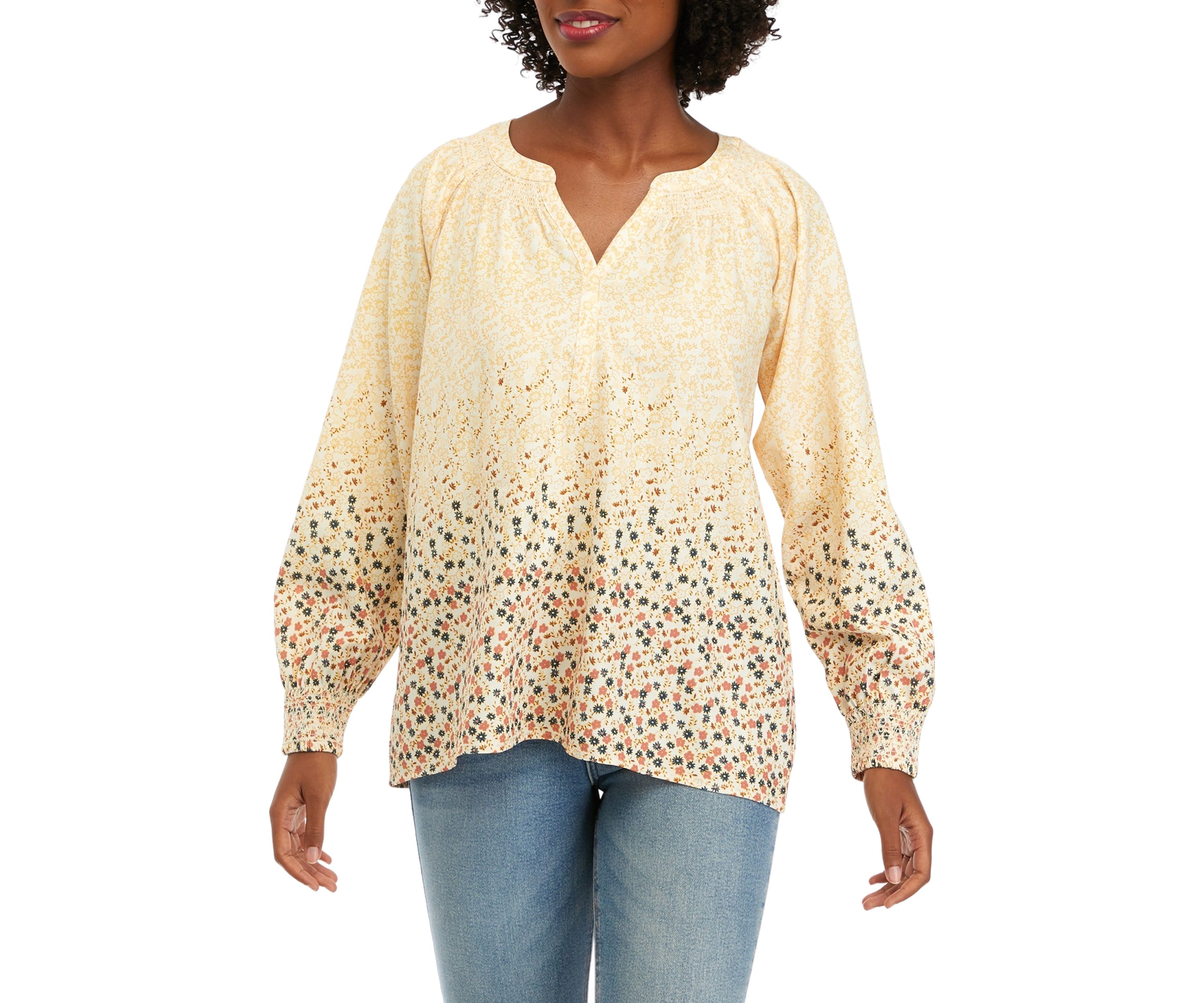 Petite Floral Printed Popover Blouse